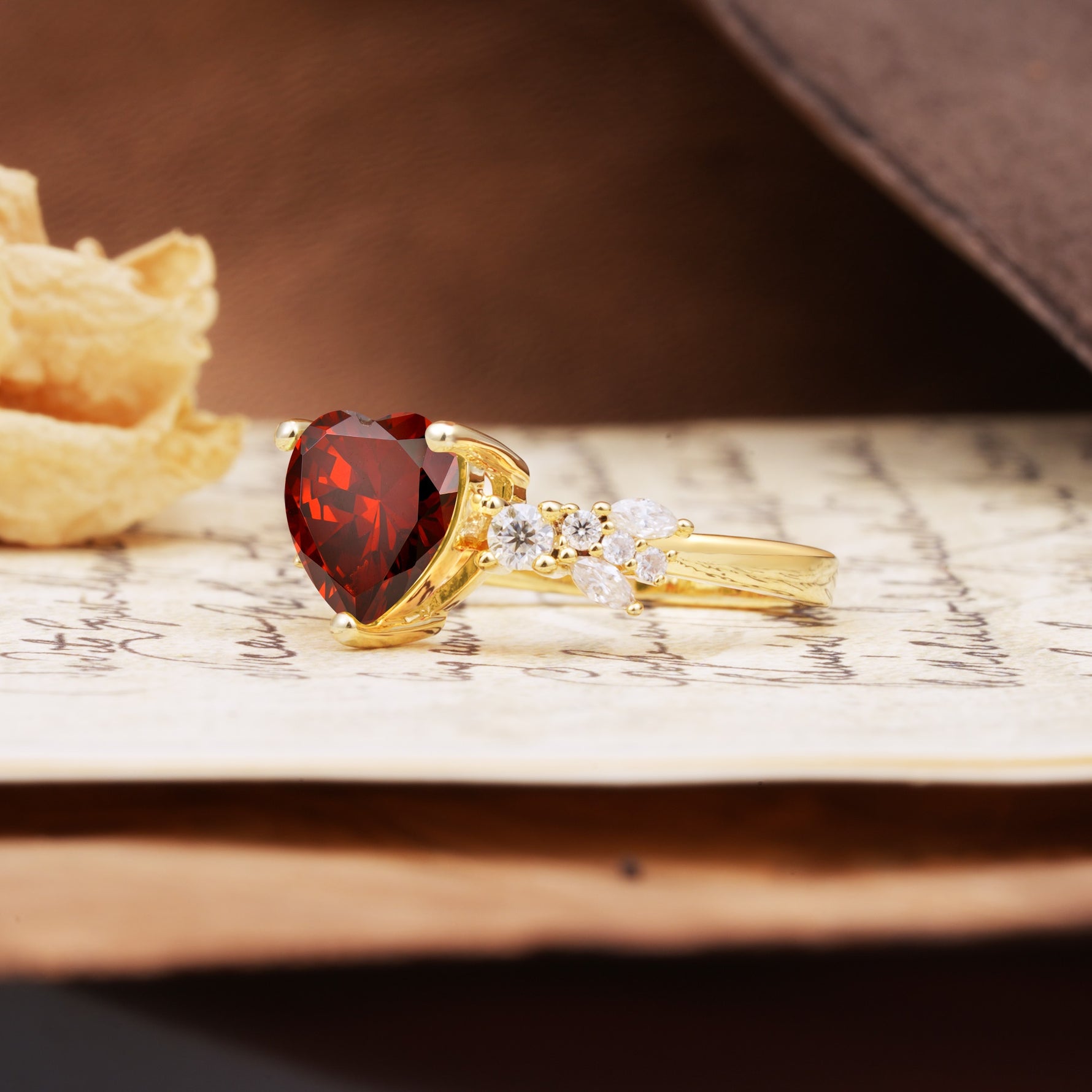 Unique and Dazzling 3-Prong Heart Cut Garnet Engagement Ring - Additional view