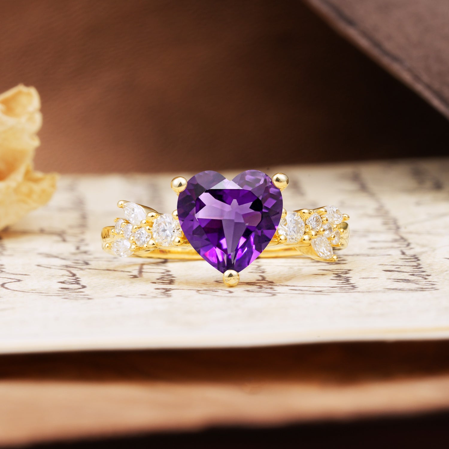 Unique and Dazzling 3-Prong Heart Cut Amethyst Engagement Ring - Additional view