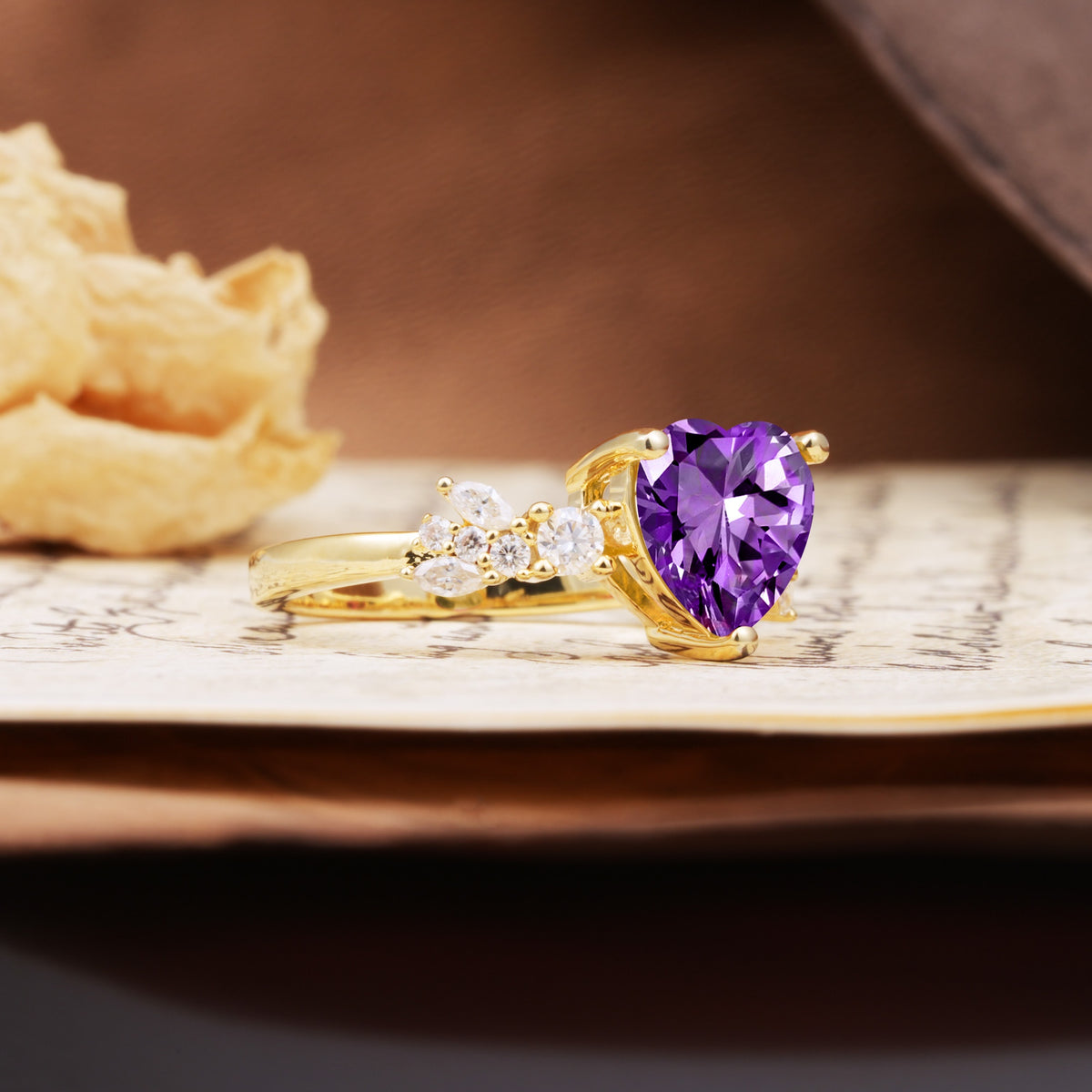 Unique and Dazzling 3-Prong Heart Cut Amethyst Engagement Ring - Additional view