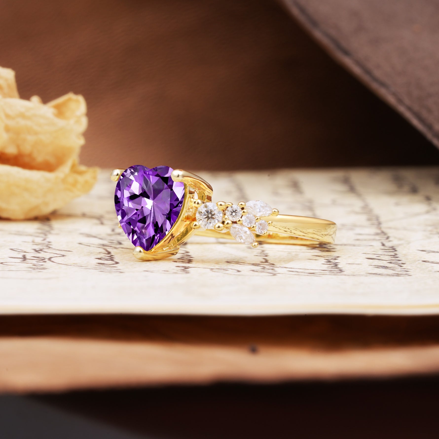 Unique and Dazzling 3-Prong Heart Cut Amethyst Engagement Ring - Additional view
