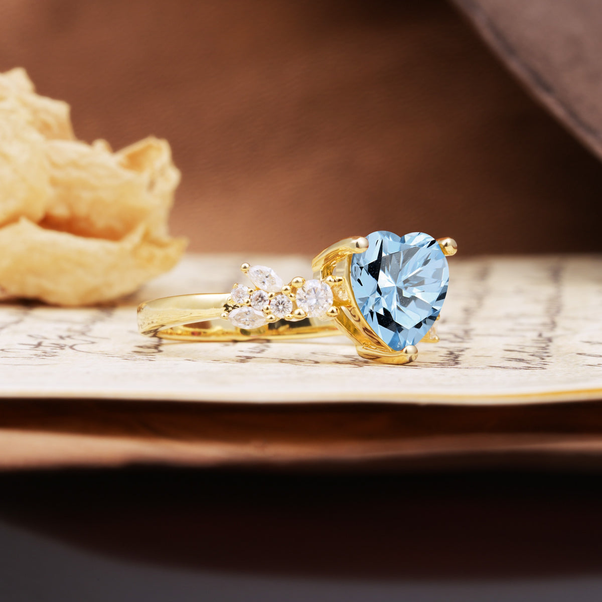 Classic Minimalist 3-Prong Heart Cut Aquamarine Engagement Ring - Additional view