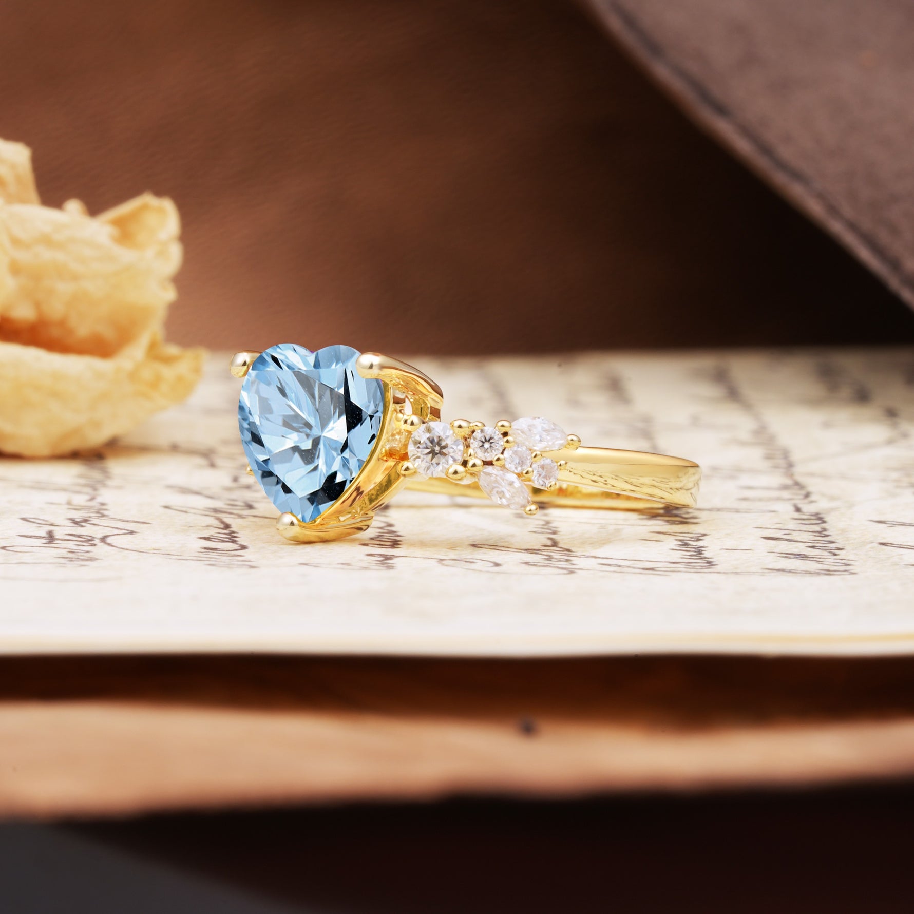 Classic Minimalist 3-Prong Heart Cut Aquamarine Engagement Ring - Additional view