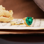 Unique and Dazzling 3-Prong Heart Cut Emerald Engagement Ring - Additional view
