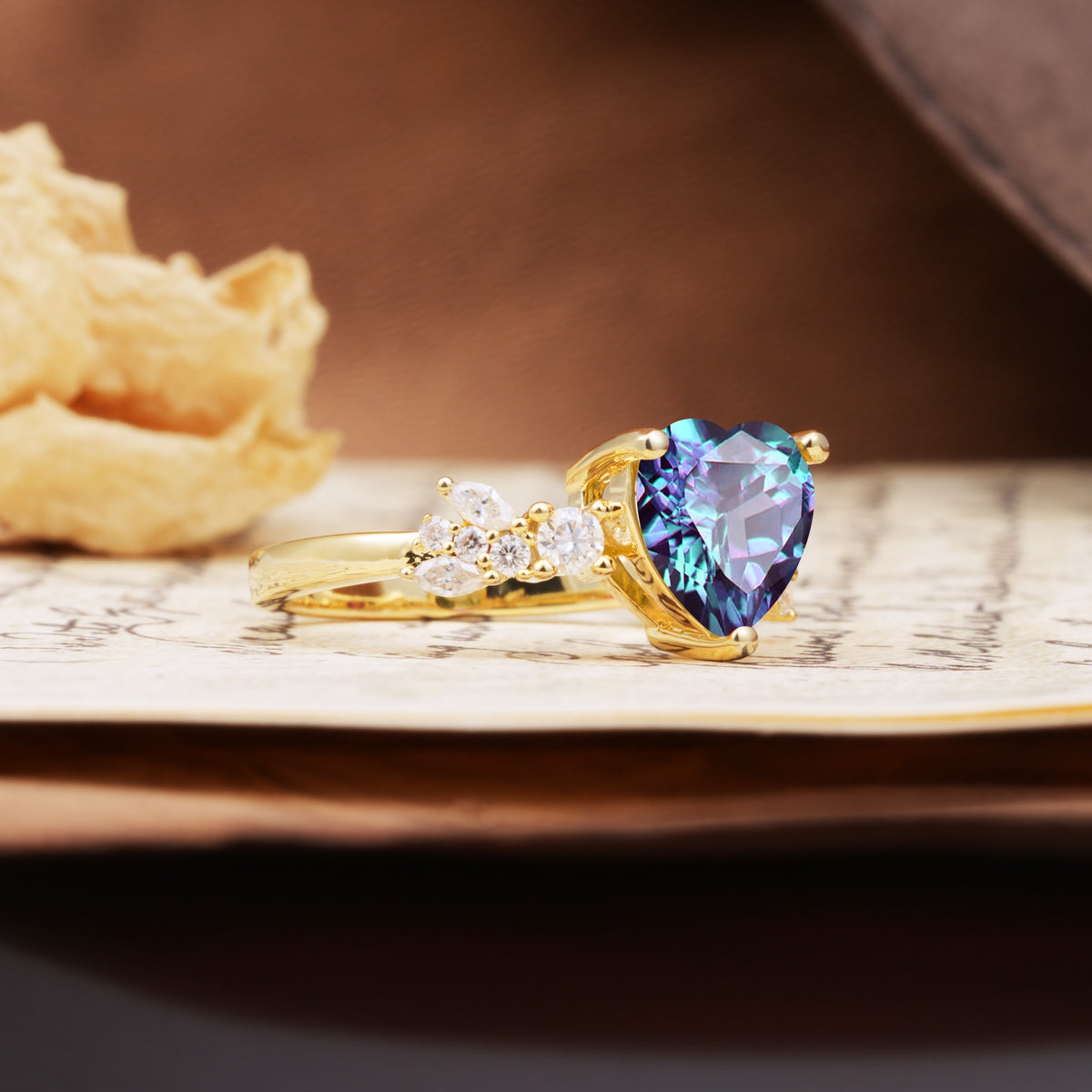Unique and Dazzling 3-Prong Heart Cut Alexandrite Engagement Ring - Additional view