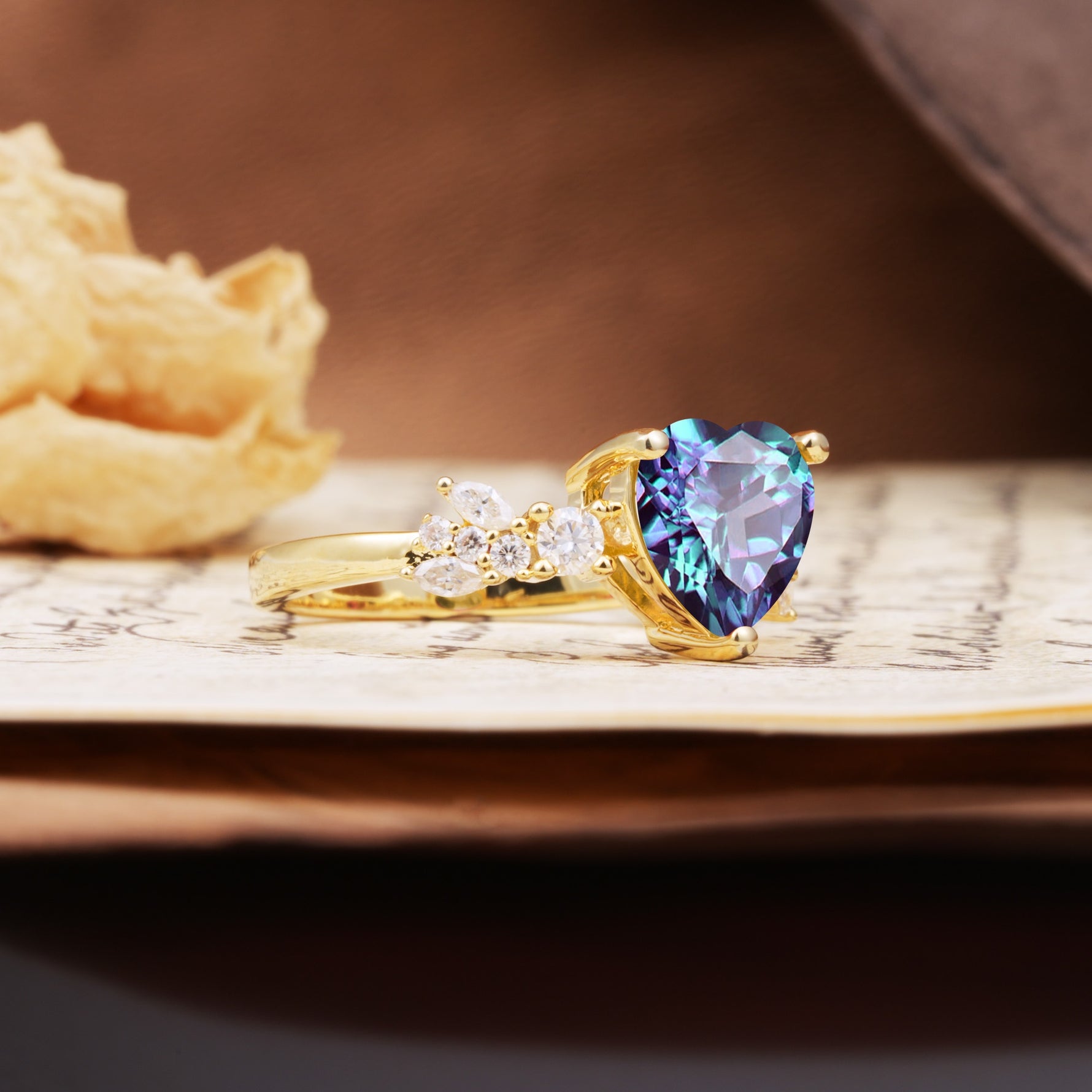 Unique and Dazzling 3-Prong Heart Cut Alexandrite Engagement Ring - Additional view