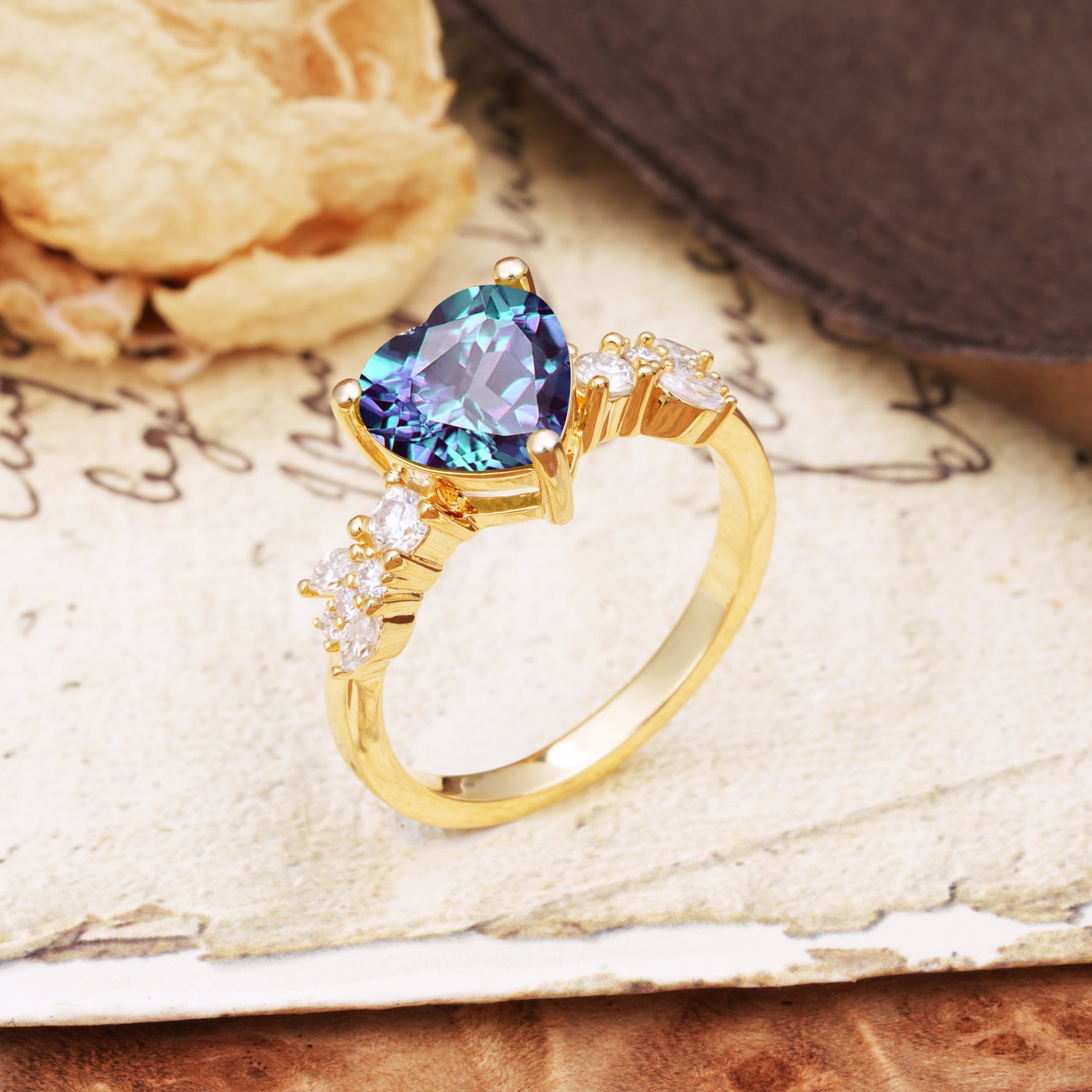 Unique and Dazzling 3-Prong Heart Cut Alexandrite Engagement Ring - Additional view