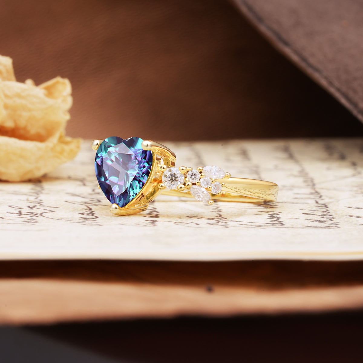 Unique and Dazzling 3-Prong Heart Cut Alexandrite Engagement Ring - Additional view