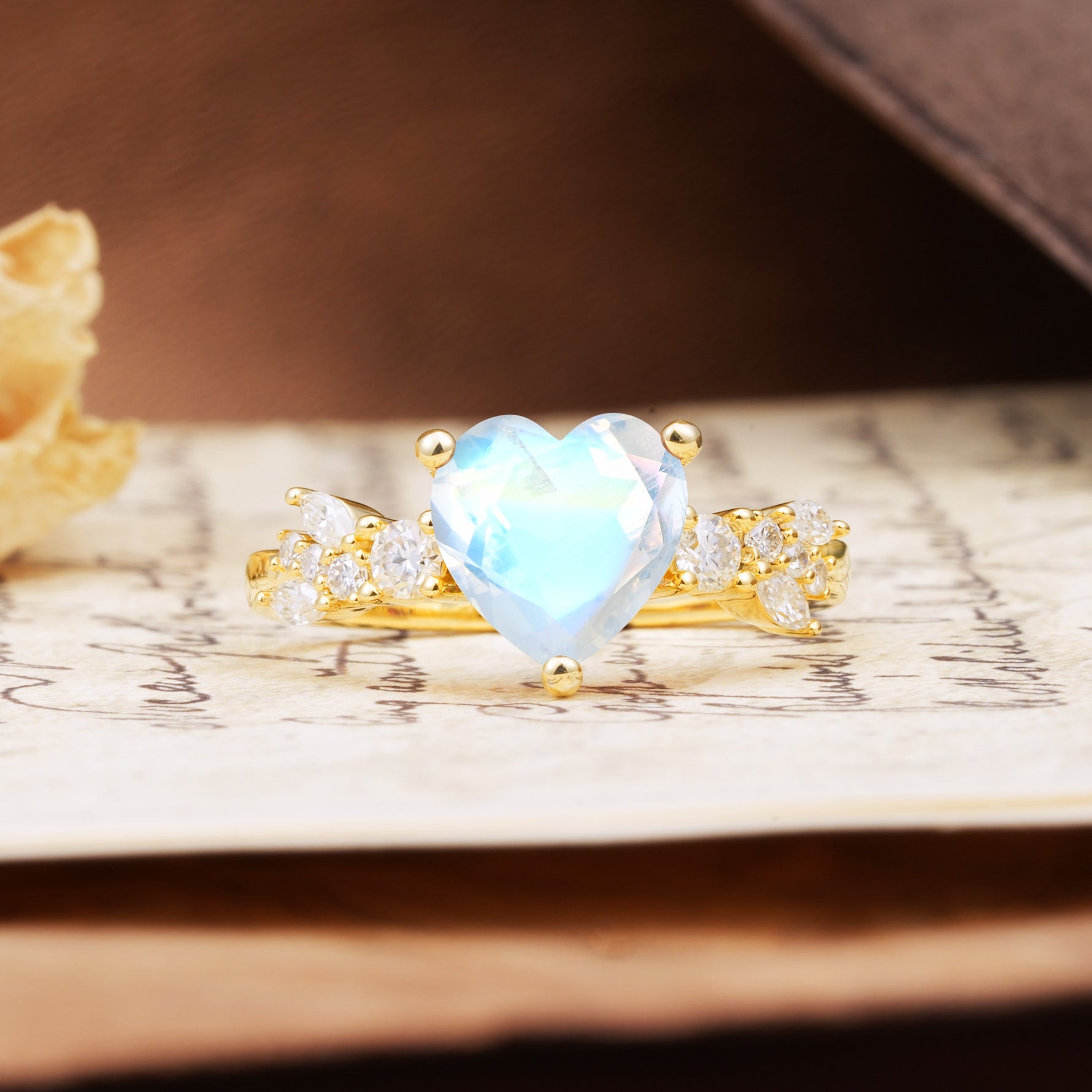 Unique and Dazzling 3-Prong Heart Cut Moonstone Engagement Ring - Additional view