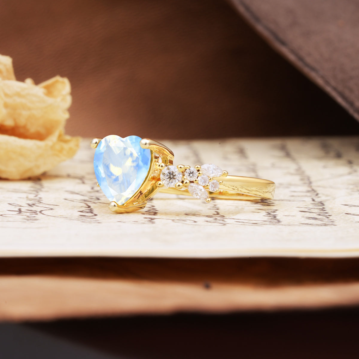 Unique and Dazzling 3-Prong Heart Cut Moonstone Engagement Ring - Additional view