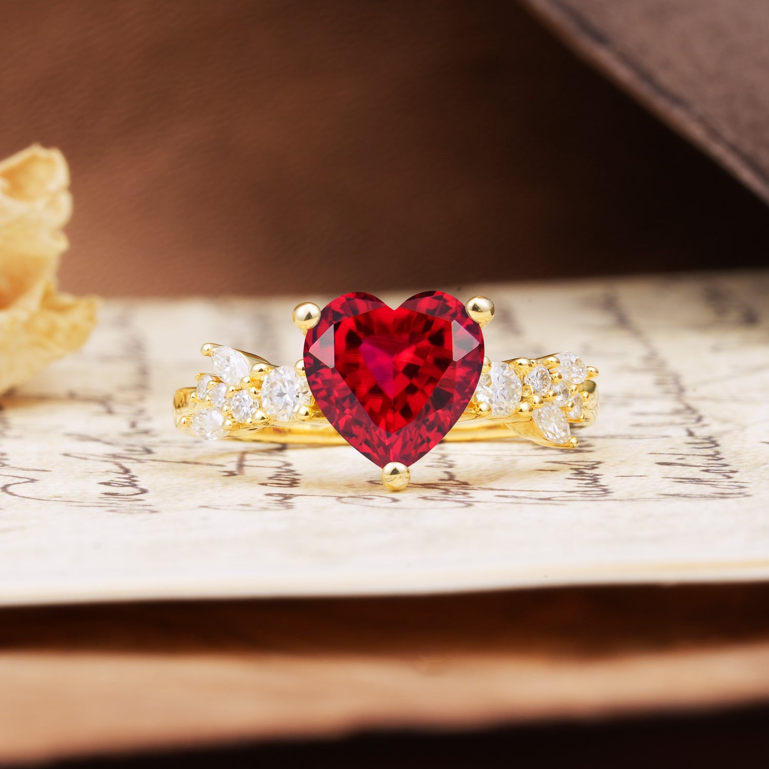 Classic Minimalist 3-Prong Heart Cut Ruby Engagement Ring - Additional view