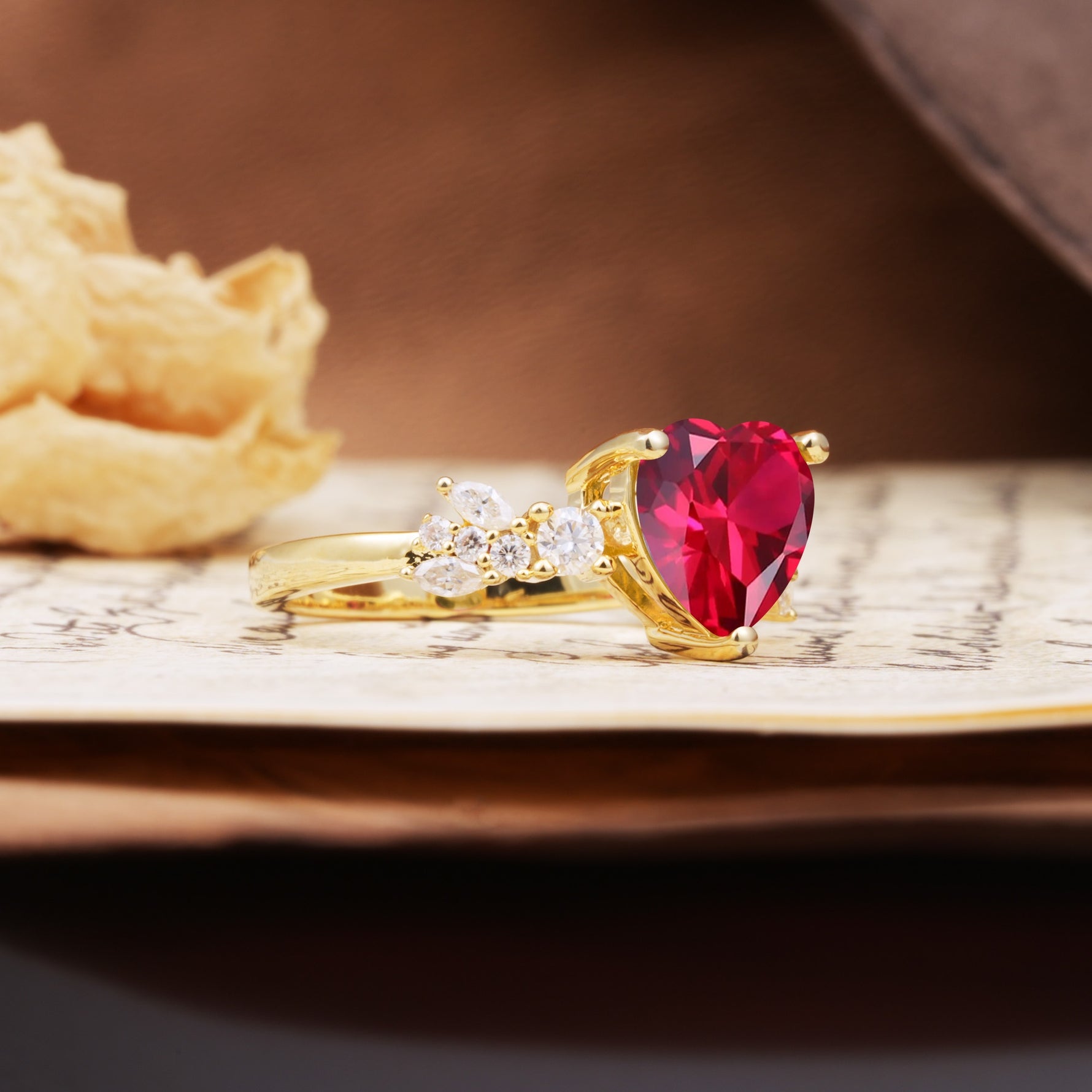 Classic Minimalist 3-Prong Heart Cut Ruby Engagement Ring - Additional view