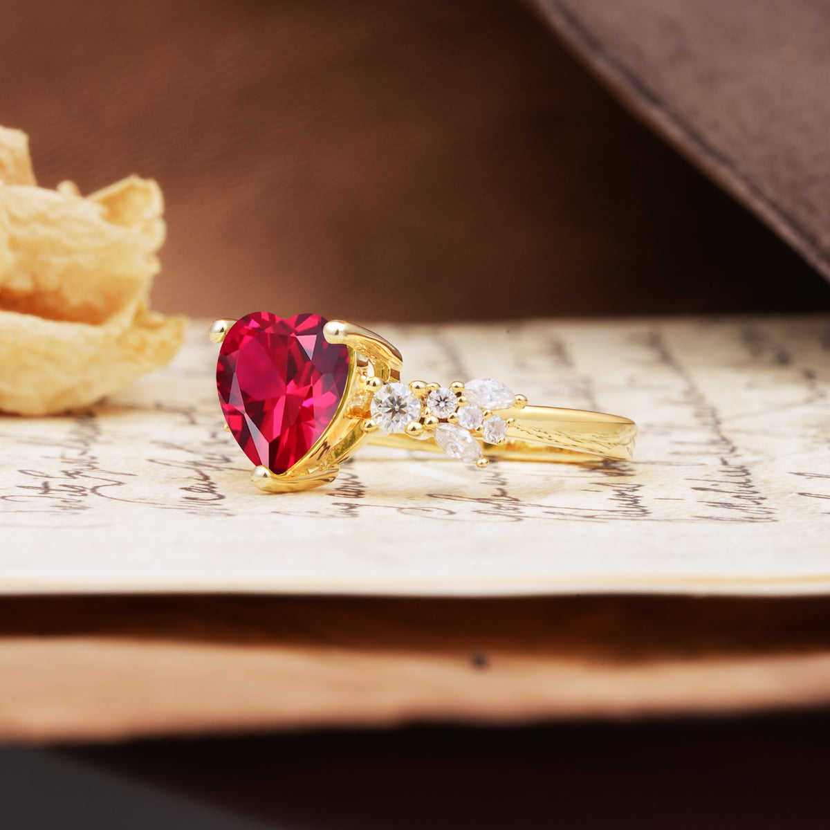 Classic Minimalist 3-Prong Heart Cut Ruby Engagement Ring - Additional view