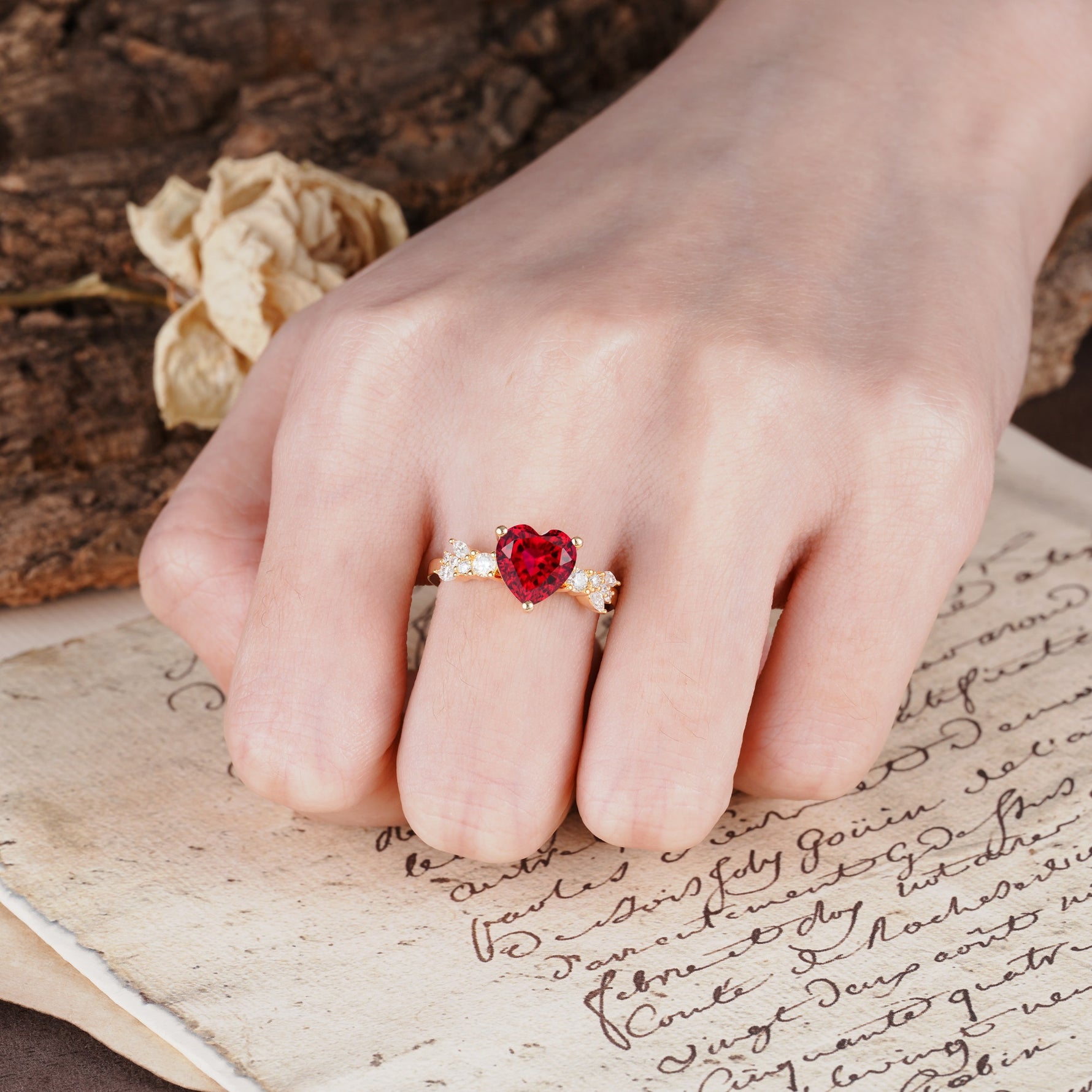 Classic Minimalist 3-Prong Heart Cut Ruby Engagement Ring - Additional view