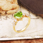 Unique and Dazzling 3-Prong Heart Cut Peridot Engagement Ring - Additional view