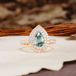 Retro-Luxe 5-Prong Pear Cut Moss Agate Engagement Ring - Additional view