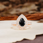 Retro-Luxe 5-Prong Pear Cut Black Onyx Engagement Ring - Additional view
