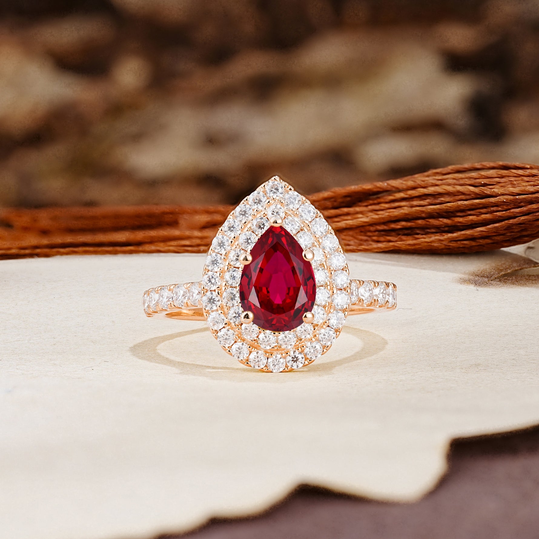 Retro-Luxe 5-Prong Pear Cut Ruby Engagement Ring - Additional view