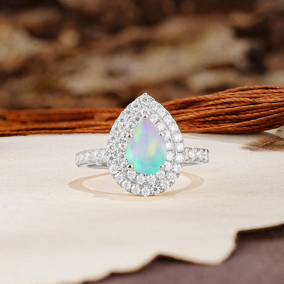 Retro-Luxe 5-Prong Pear Cut Fire Opal Engagement Ring - Additional view