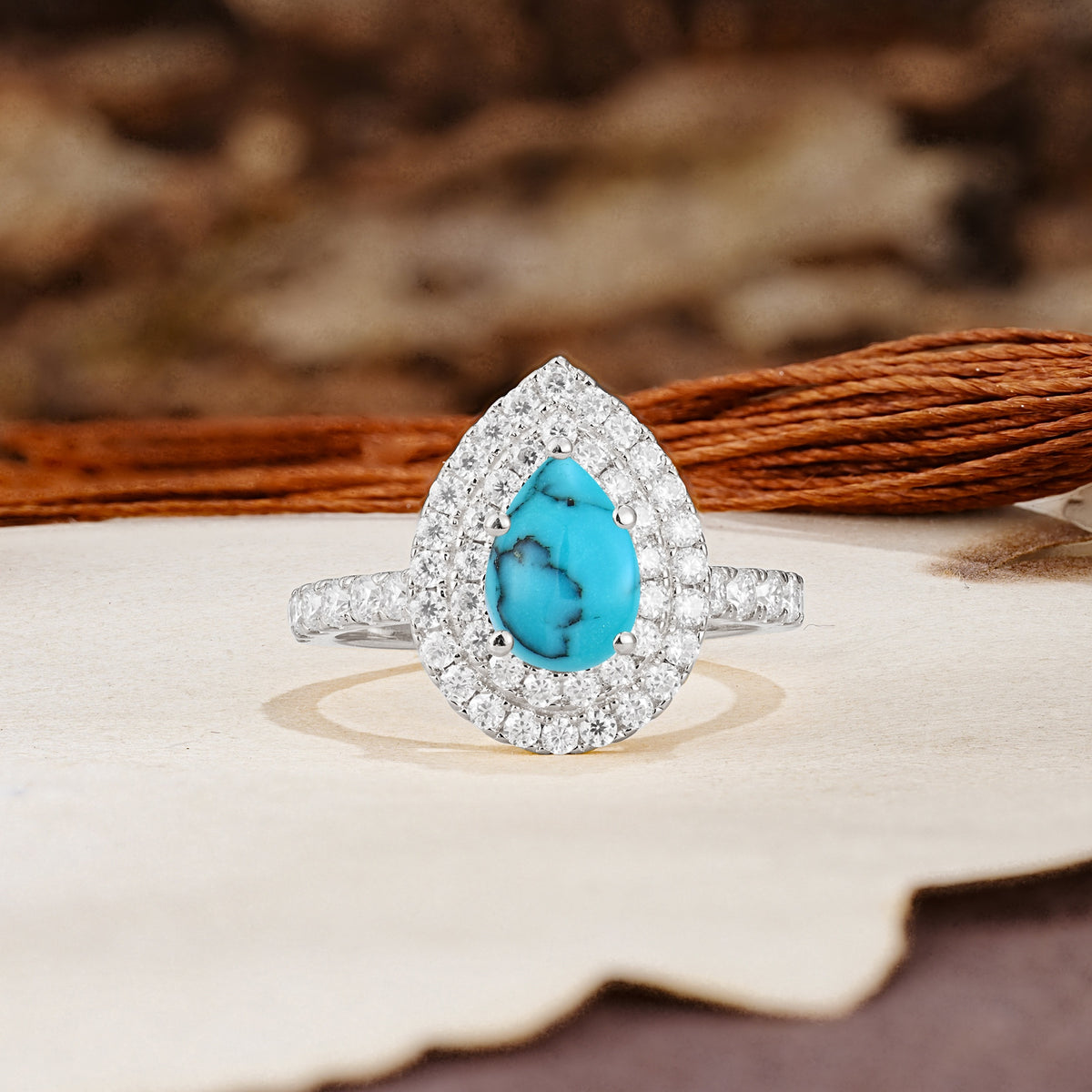 Retro-Luxe 5-Prong Pear Cut Turquoise Engagement Ring - Additional view