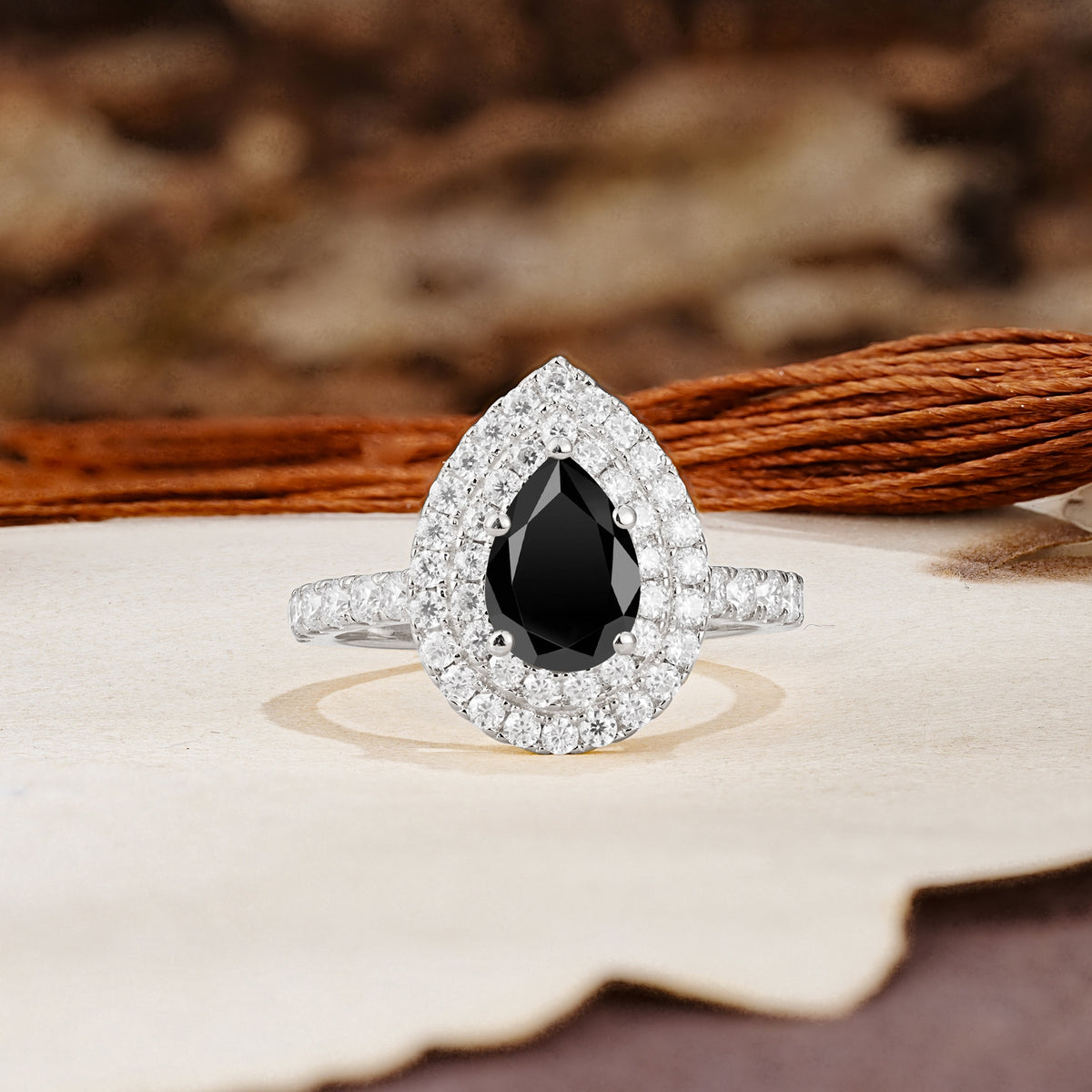 Retro-Luxe 5-Prong Pear Cut Black Onyx Engagement Ring - Additional view