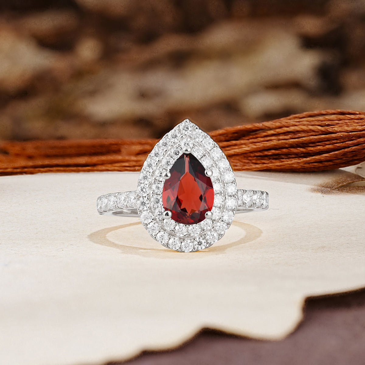 Retro-Luxe 5-Prong Pear Cut Garnet Engagement Ring - Additional view