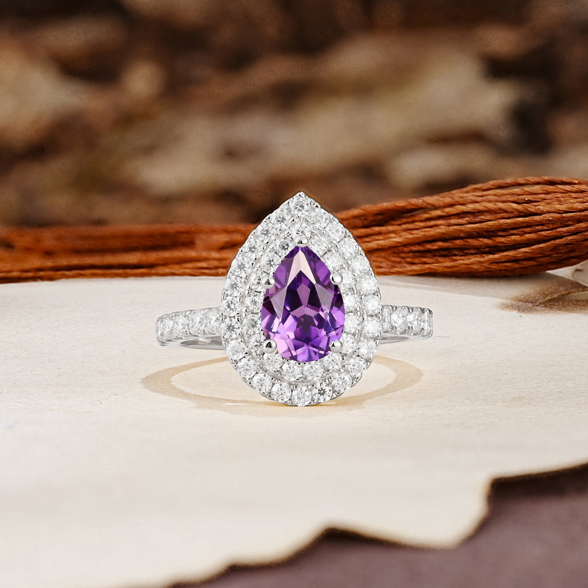 Retro-Luxe 5-Prong Pear Cut Amethyst Engagement Ring - Additional view