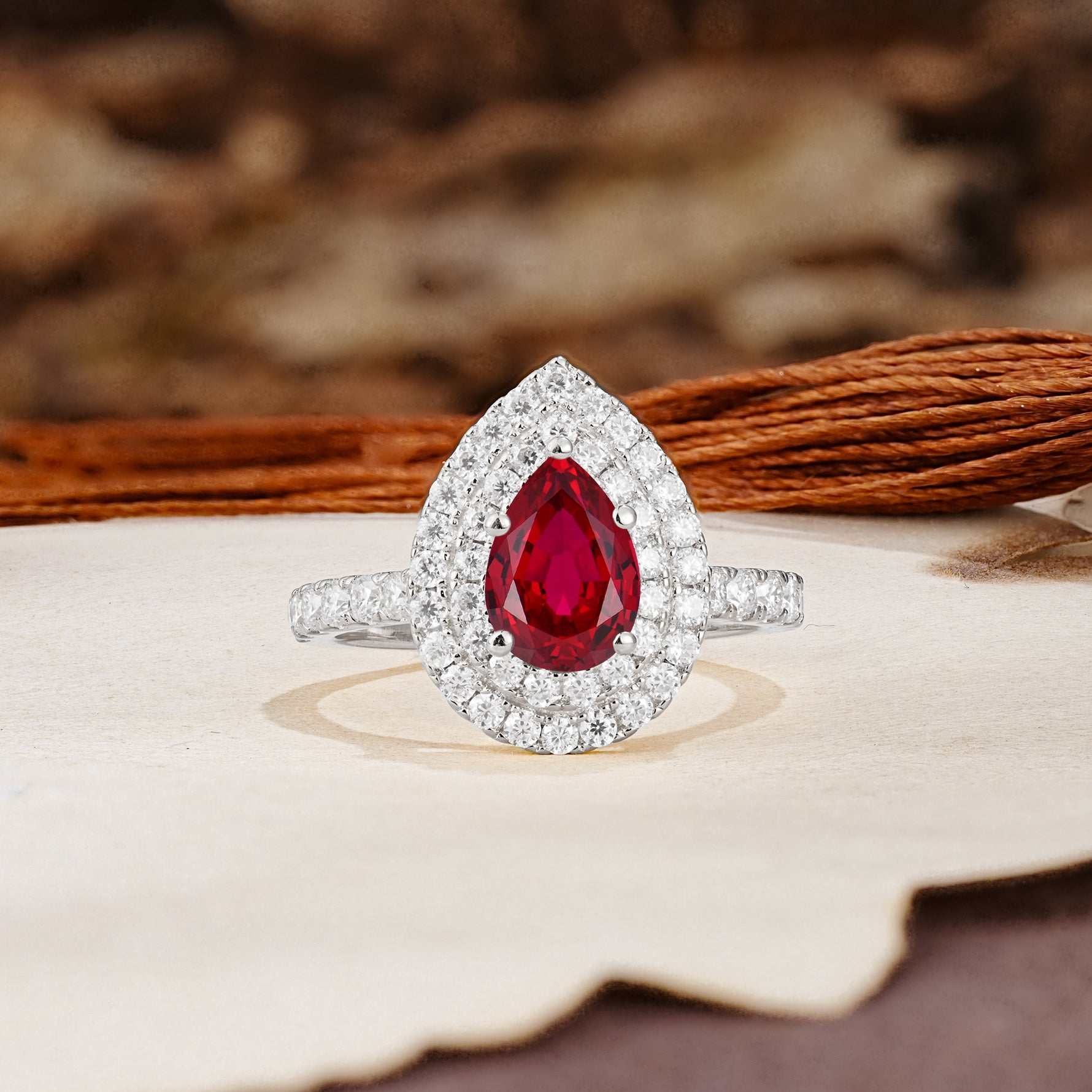 Retro-Luxe 5-Prong Pear Cut Ruby Engagement Ring - Additional view