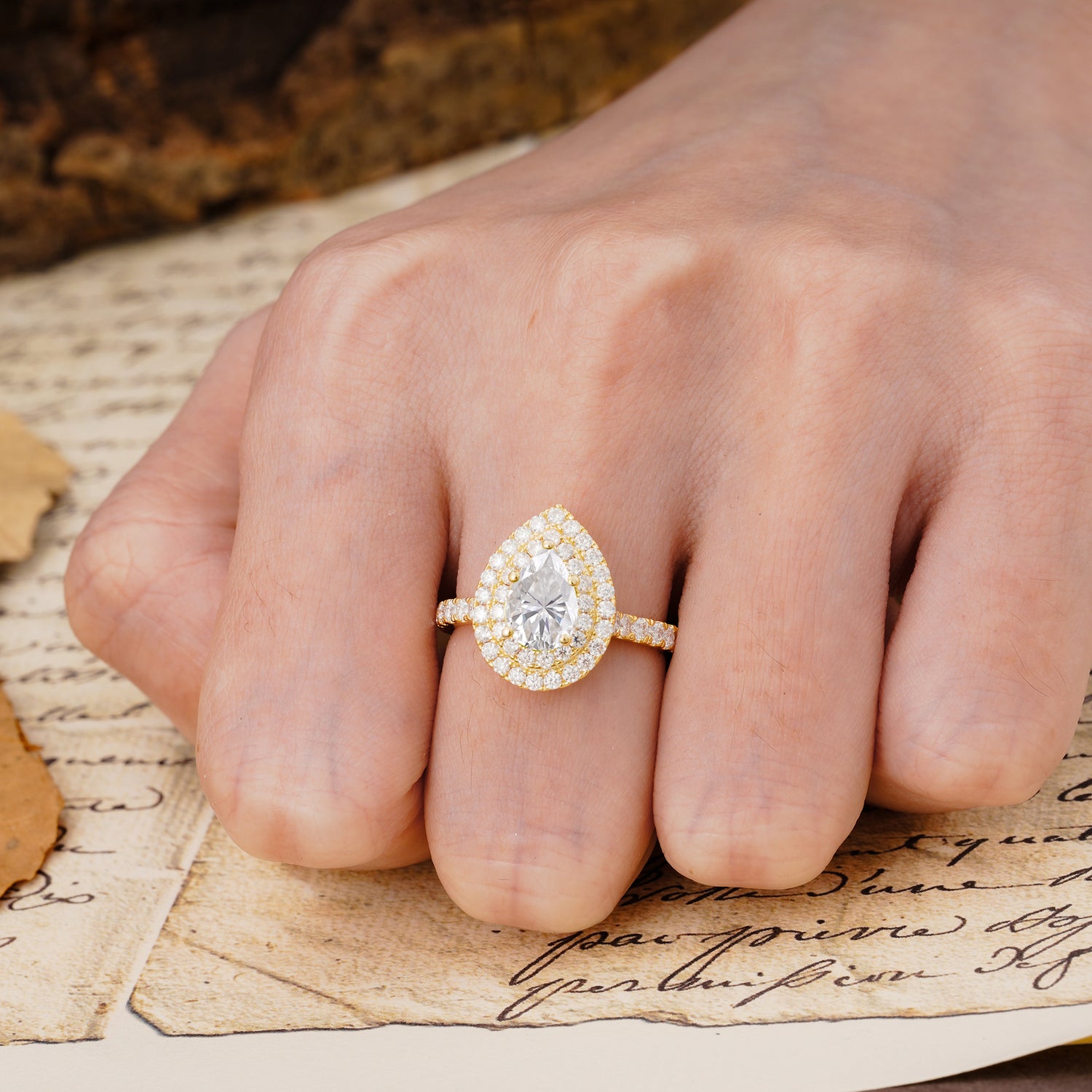 Retro-Luxe 5-Prong Pear Cut Moissanite Engagement Ring