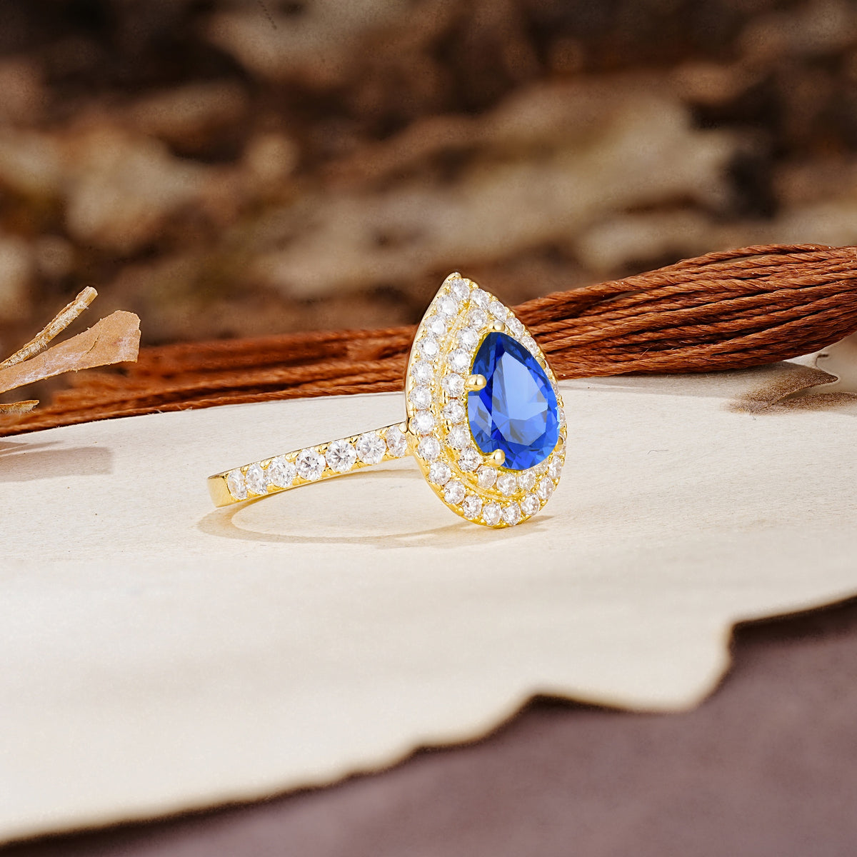 Retro-Luxe 5-Prong Pear Cut Sapphire Engagement Ring - Additional view