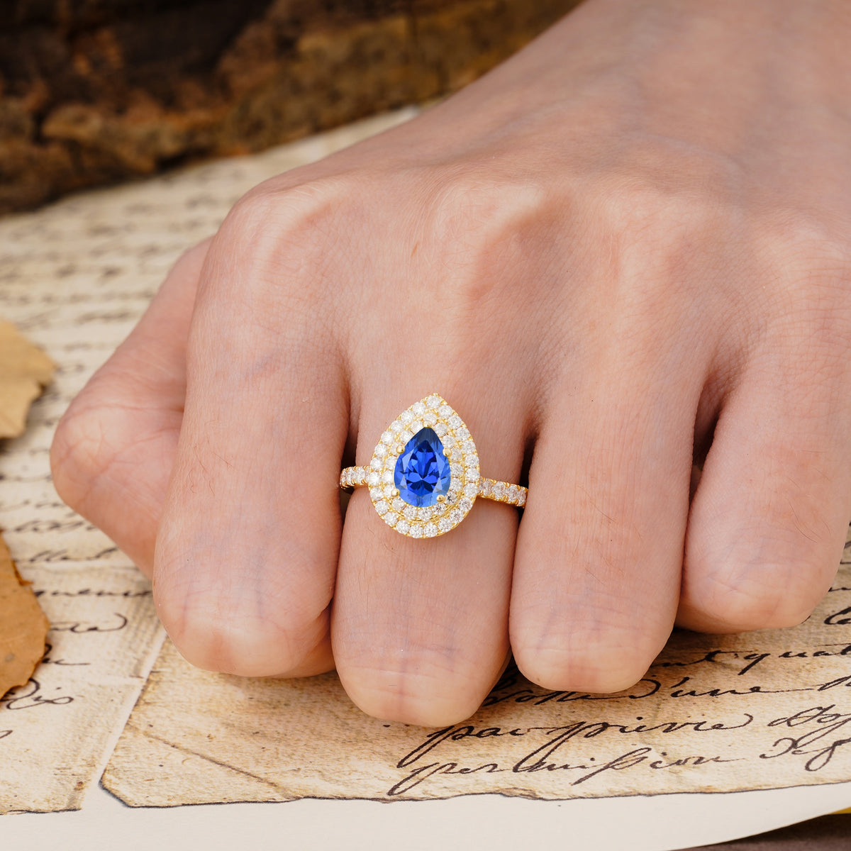 Retro-Luxe 5-Prong Pear Cut Sapphire Engagement Ring - Additional view