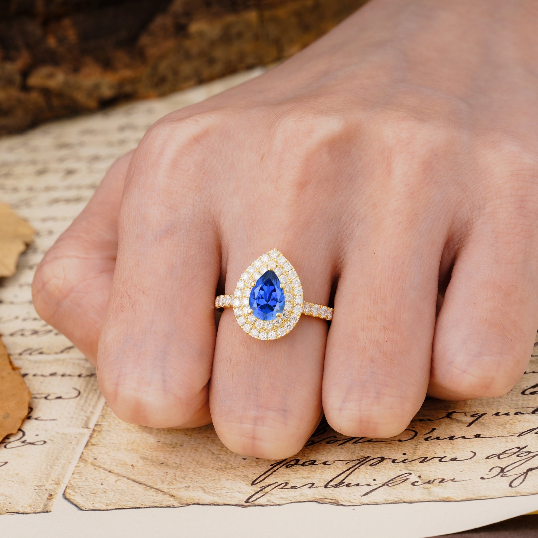 Retro-Luxe 5-Prong Pear Cut Sapphire Engagement Ring - Additional view