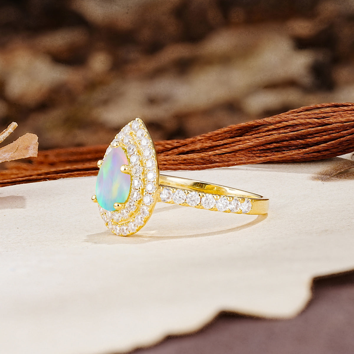 Retro-Luxe 5-Prong Pear Cut Fire Opal Engagement Ring - Additional view