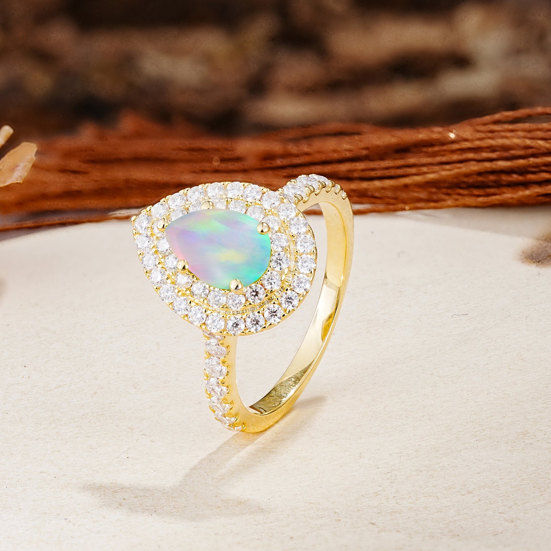 Retro-Luxe 5-Prong Pear Cut Fire Opal Engagement Ring - Additional view