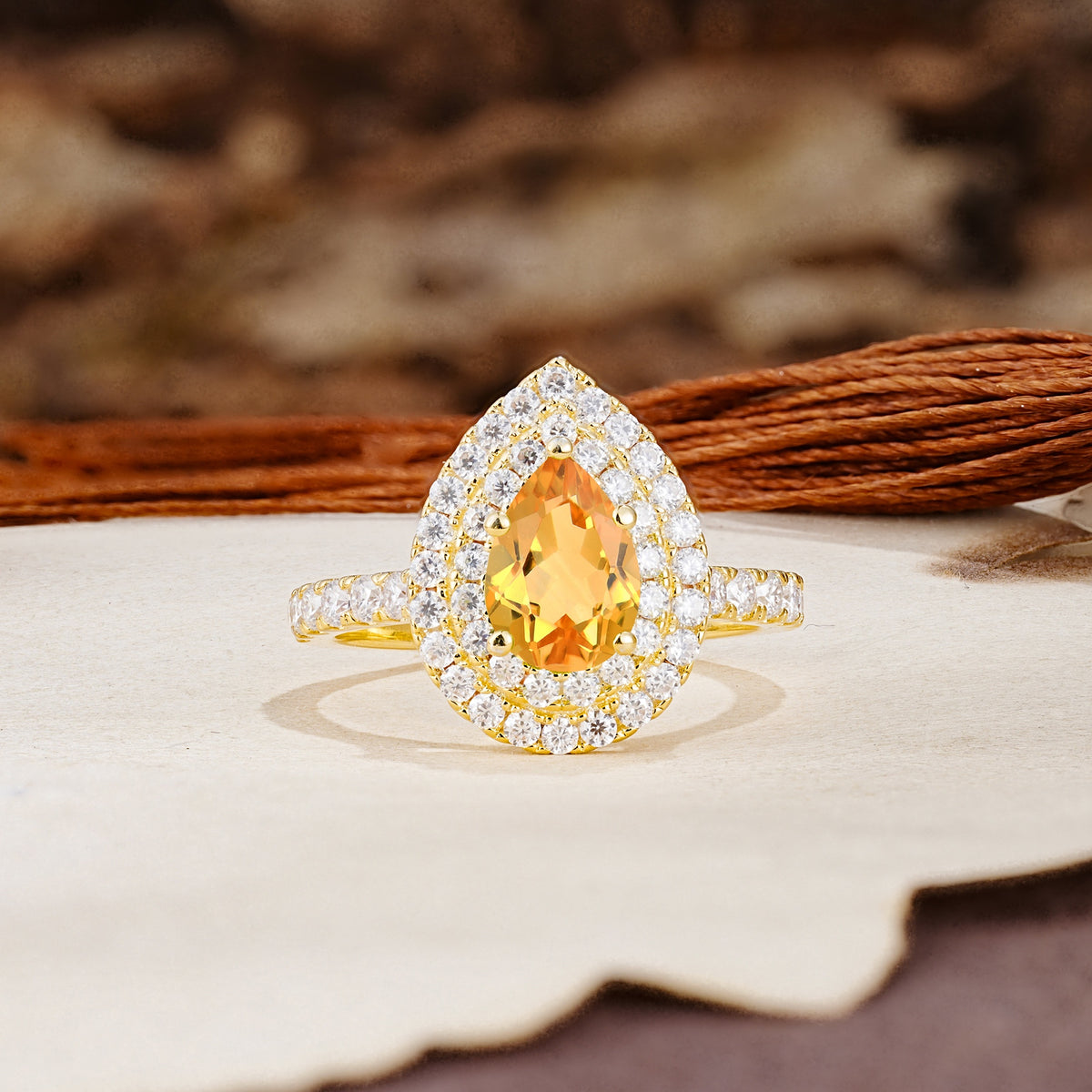 Retro-Luxe 5-Prong Pear Cut Citrine Engagement Ring - Additional view