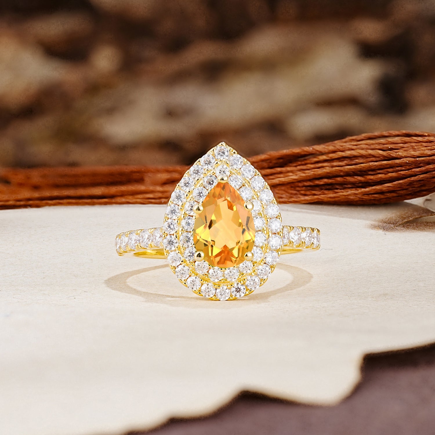 Retro-Luxe 5-Prong Pear Cut Citrine Engagement Ring - Additional view