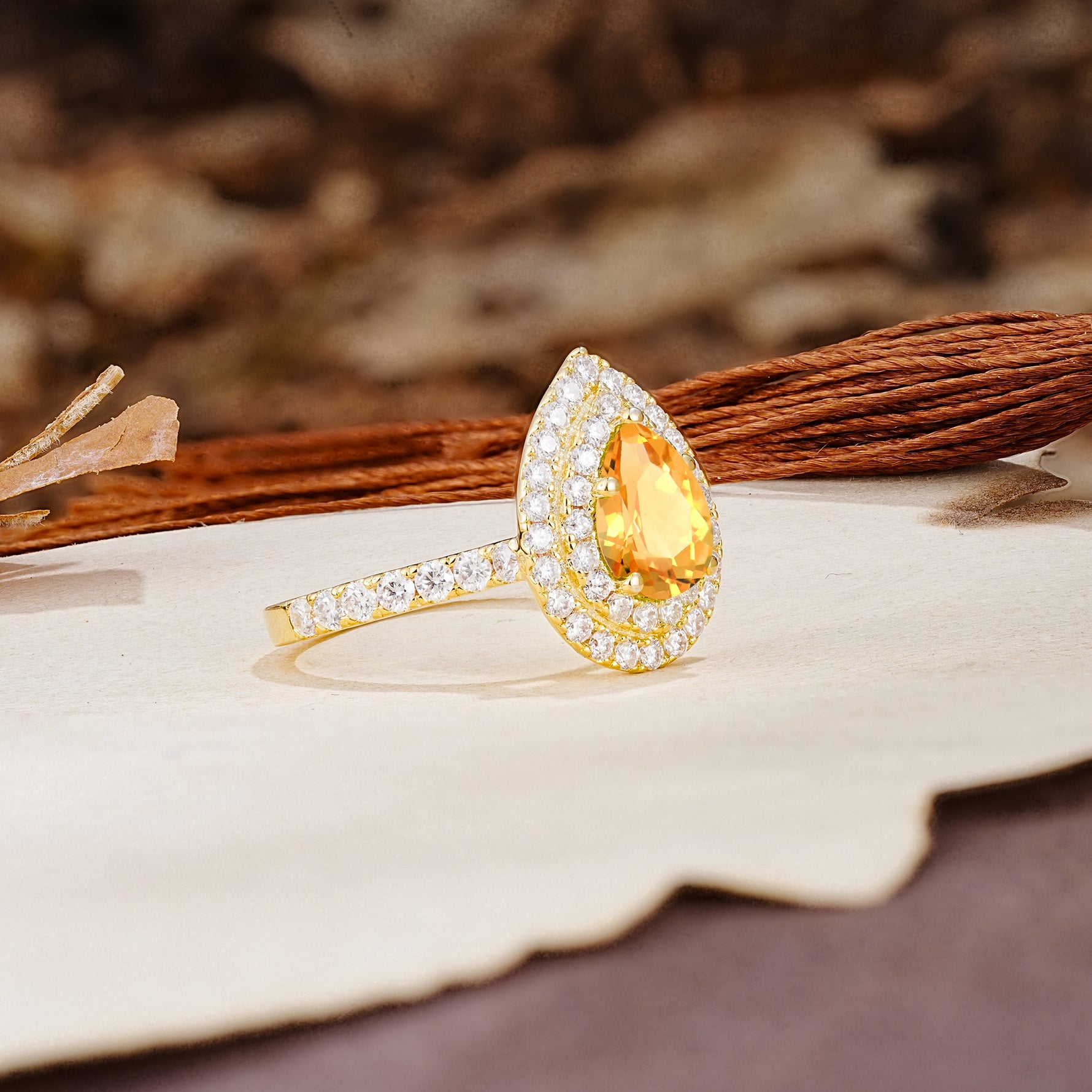 Retro-Luxe 5-Prong Pear Cut Citrine Engagement Ring - Additional view