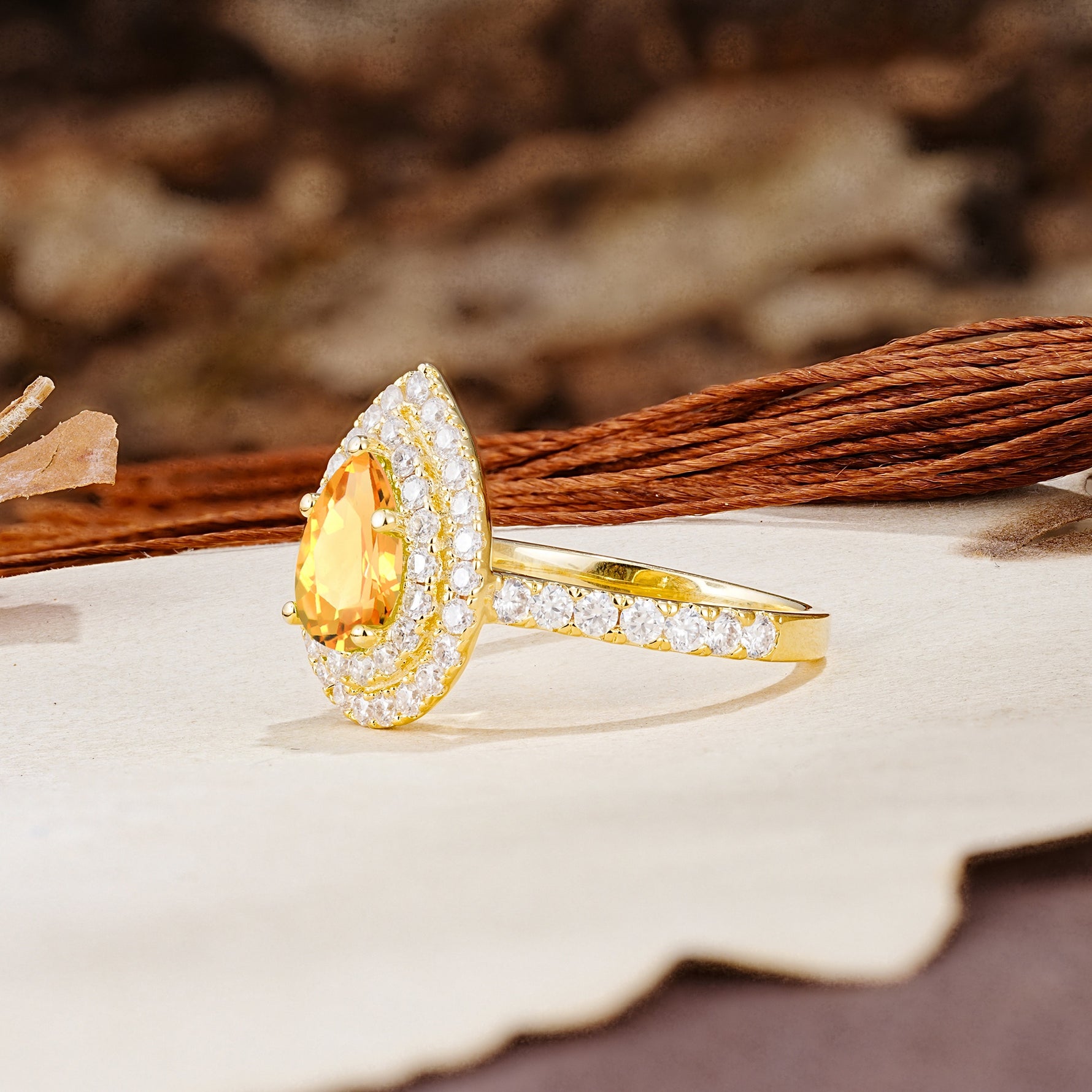 Retro-Luxe 5-Prong Pear Cut Citrine Engagement Ring - Additional view