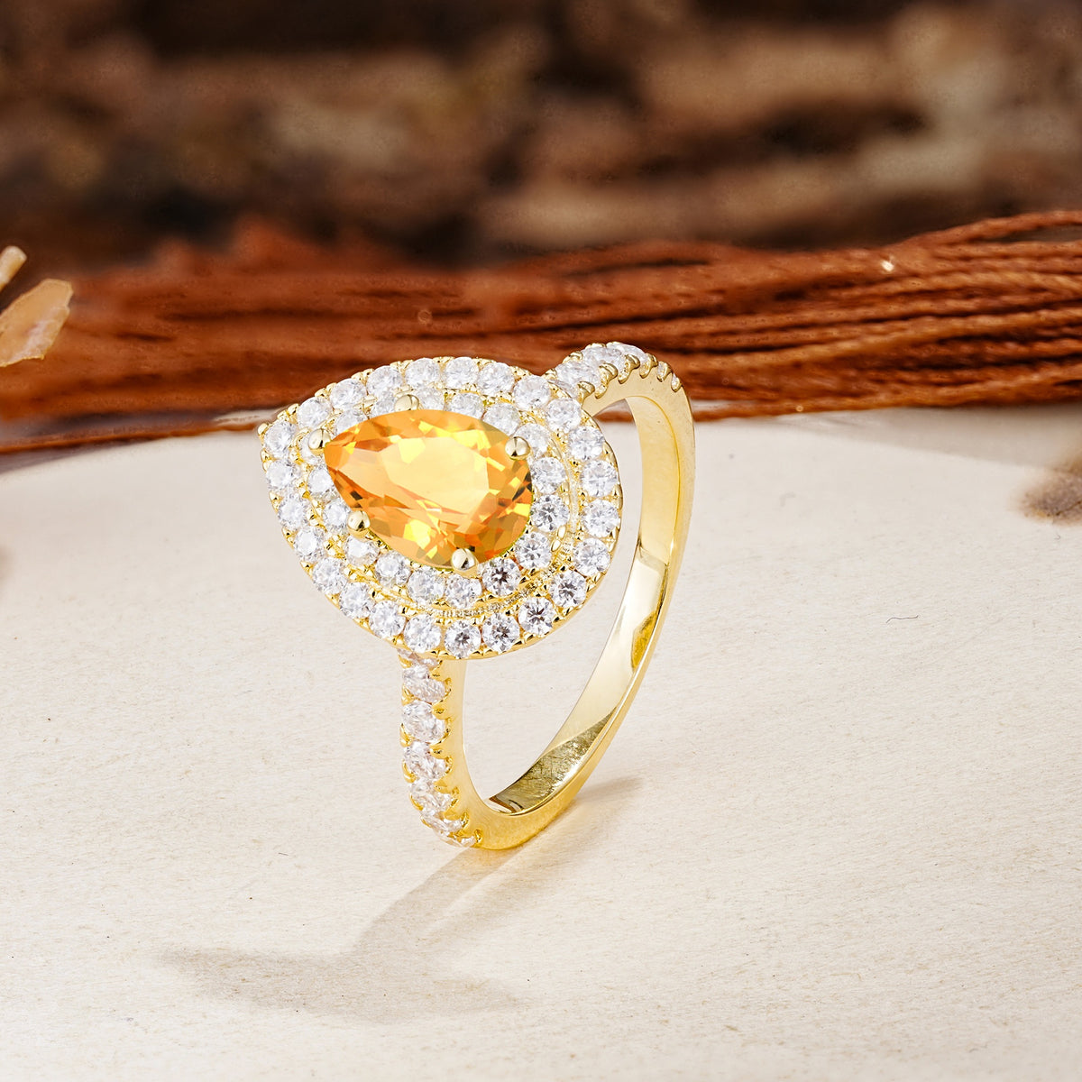 Retro-Luxe 5-Prong Pear Cut Citrine Engagement Ring - Additional view