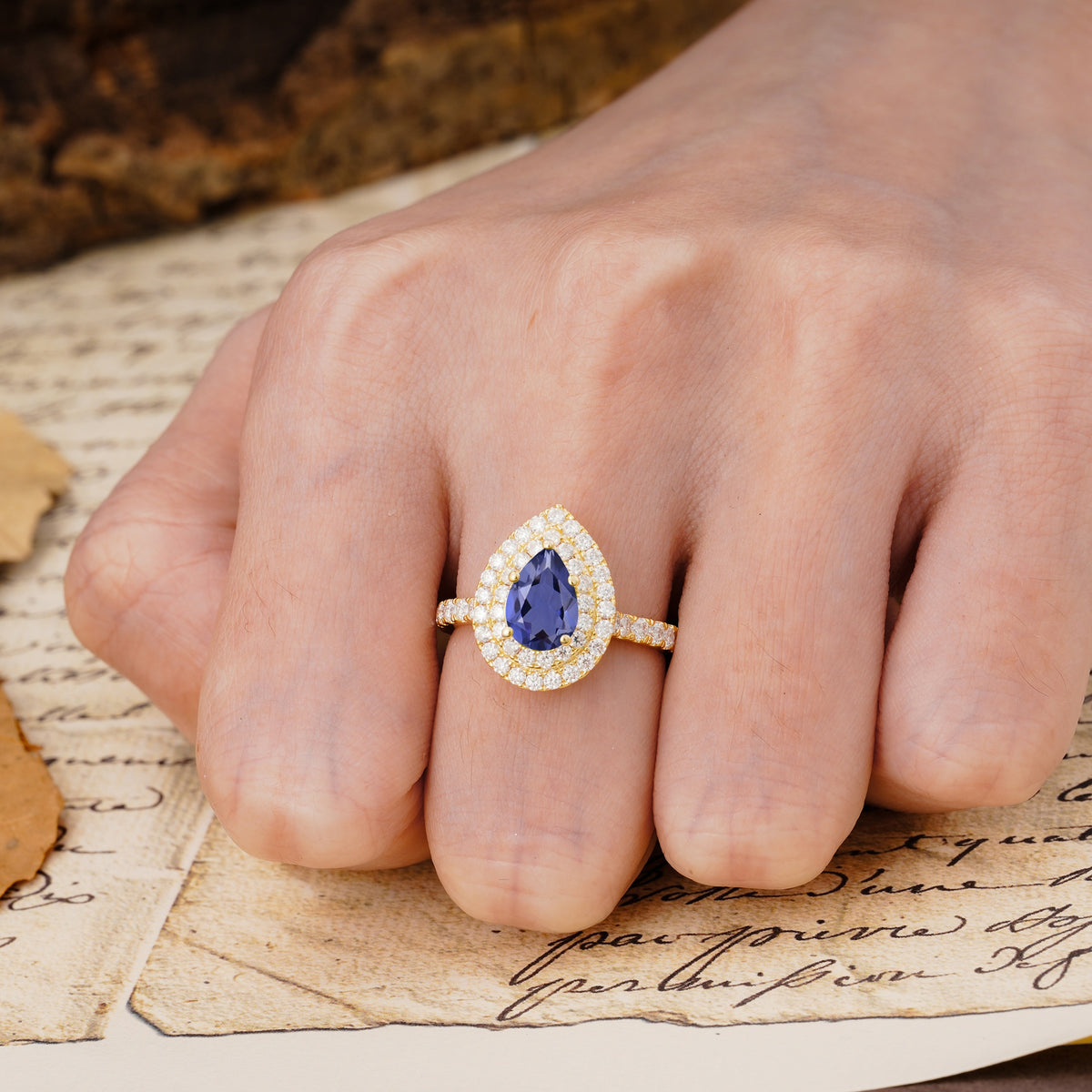 Retro-Luxe 5-Prong Pear Cut Tanzanite Engagement Ring - Additional view