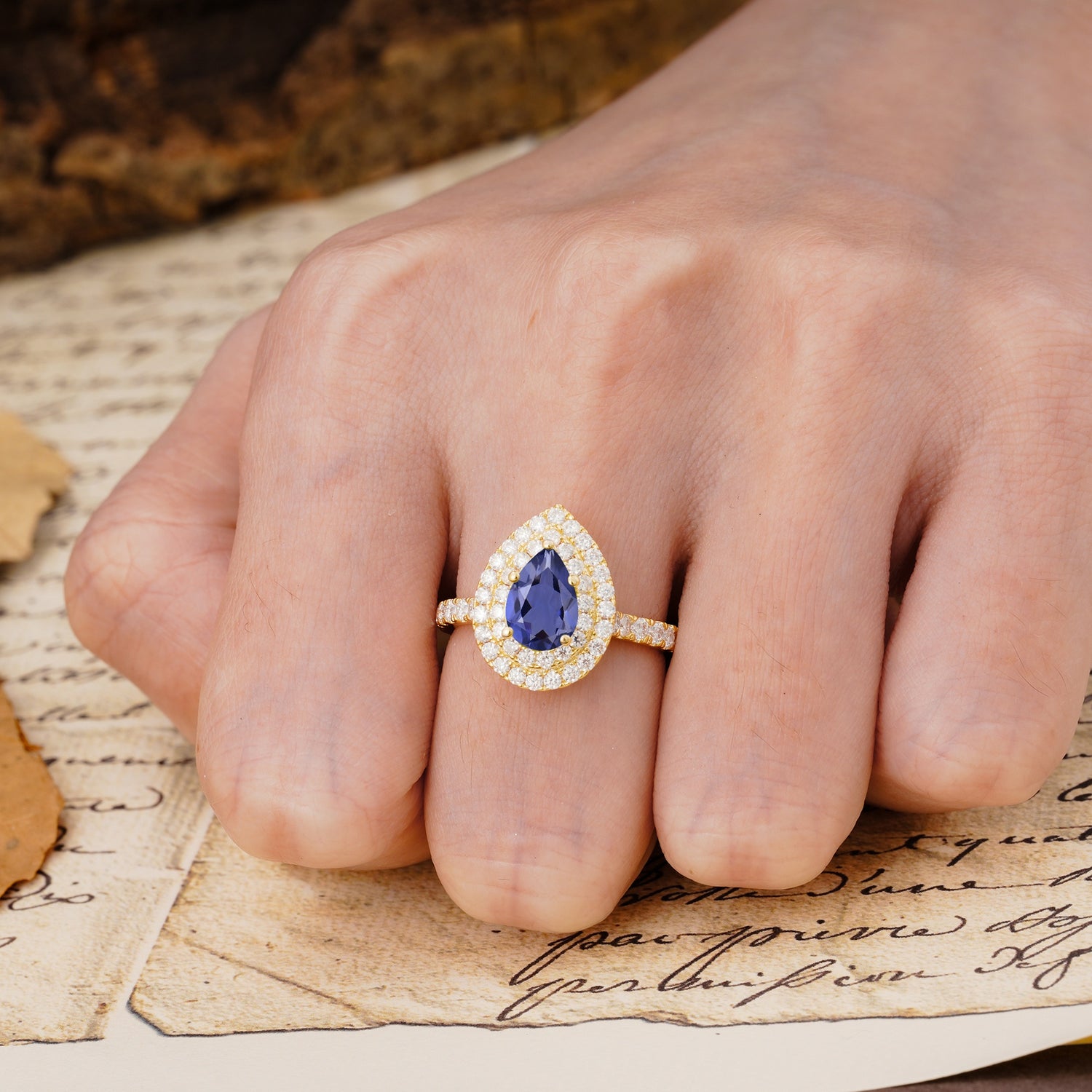 Retro-Luxe 5-Prong Pear Cut Tanzanite Engagement Ring - Additional view