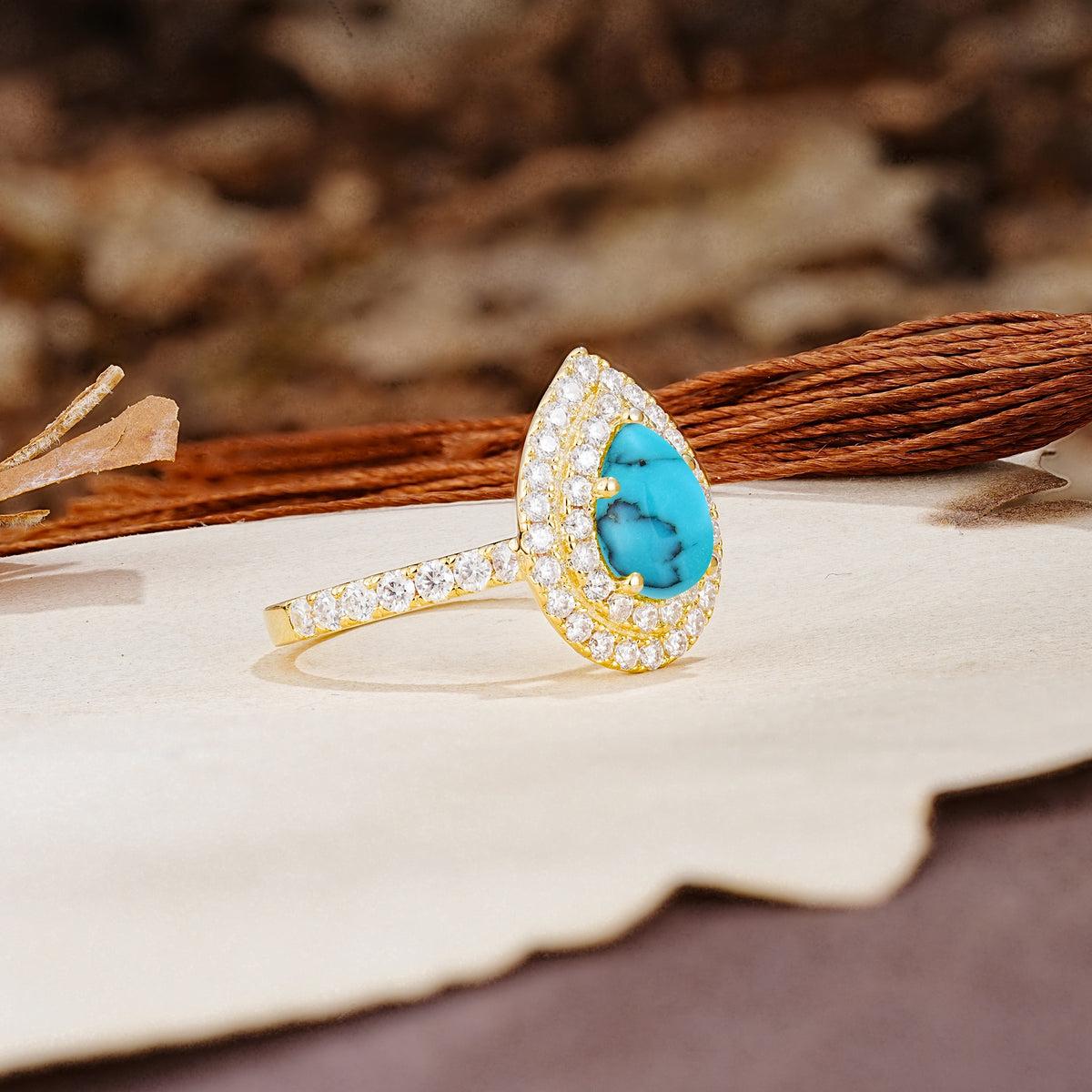 Retro-Luxe 5-Prong Pear Cut Turquoise Engagement Ring - Additional view