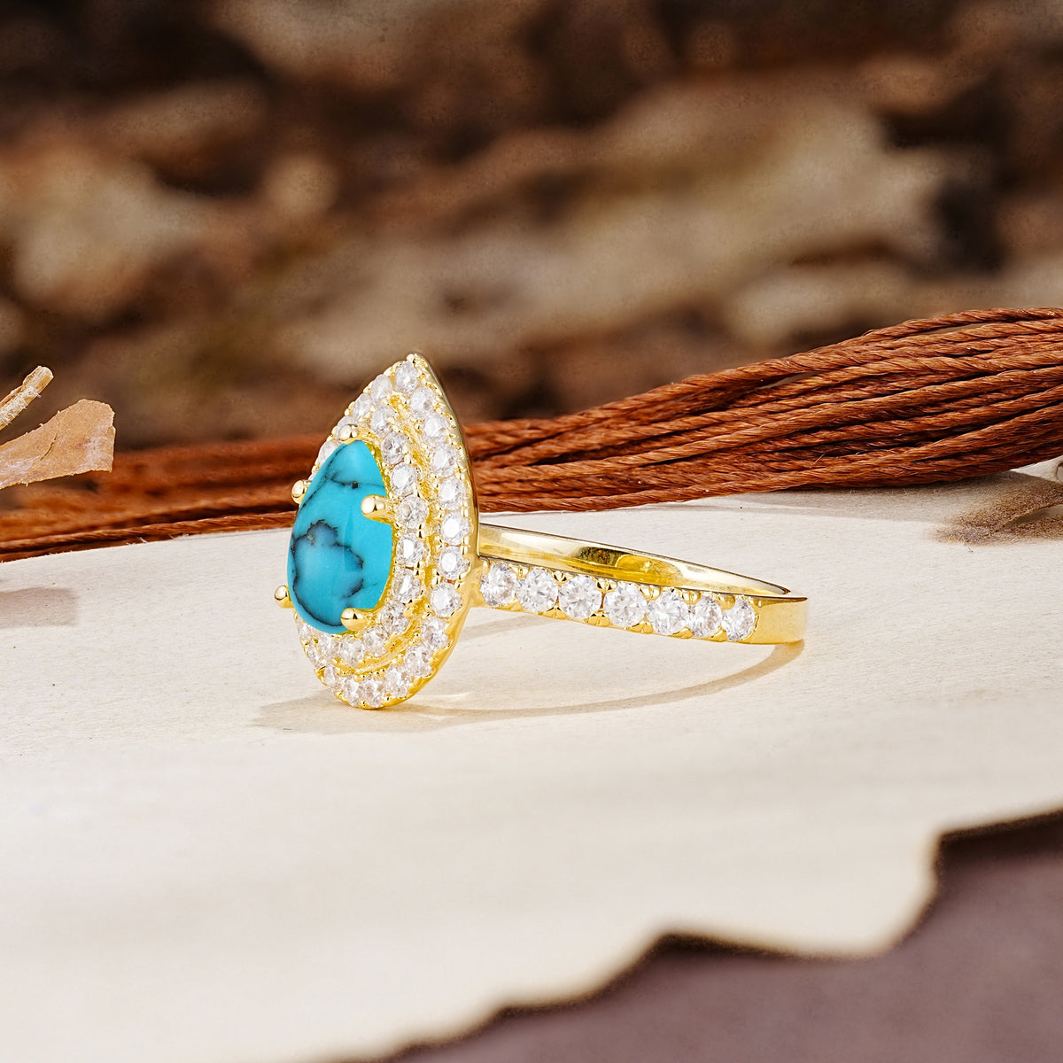 Retro-Luxe 5-Prong Pear Cut Turquoise Engagement Ring - Additional view