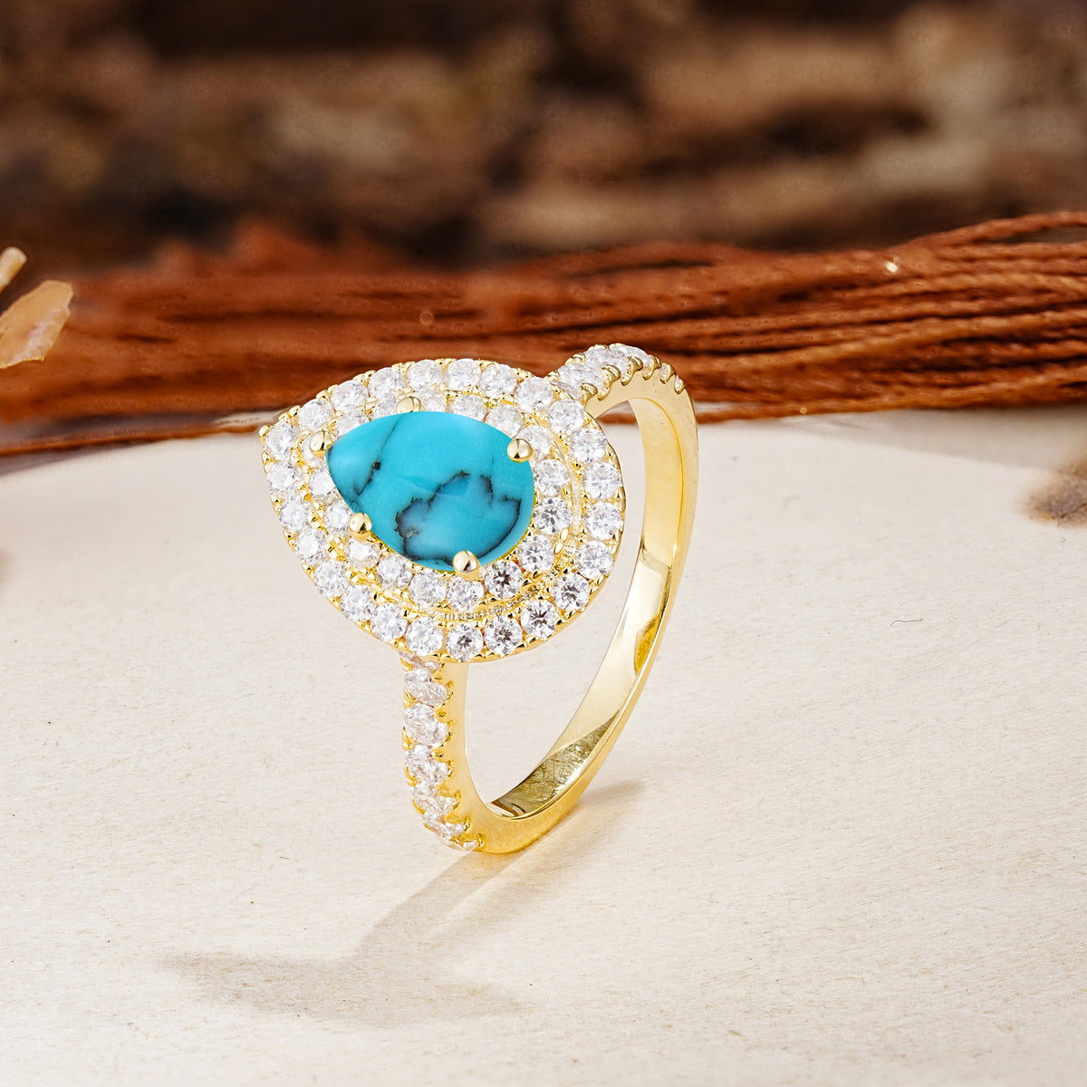 Retro-Luxe 5-Prong Pear Cut Turquoise Engagement Ring - Additional view