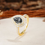 Retro-Luxe 5-Prong Pear Cut Black Rutilated Quartz Engagement Ring - Additional view