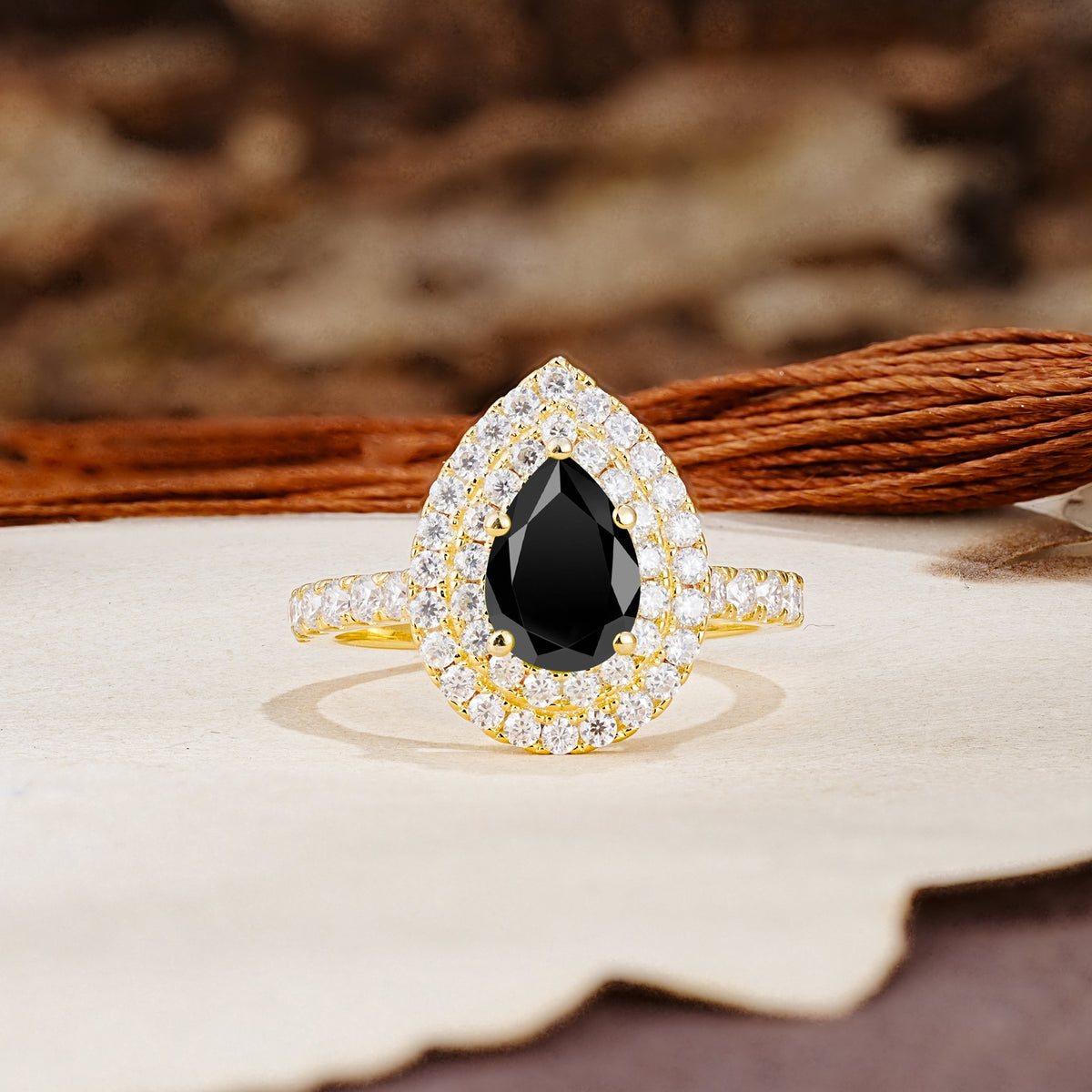 Retro-Luxe 5-Prong Pear Cut Black Onyx Engagement Ring - Additional view