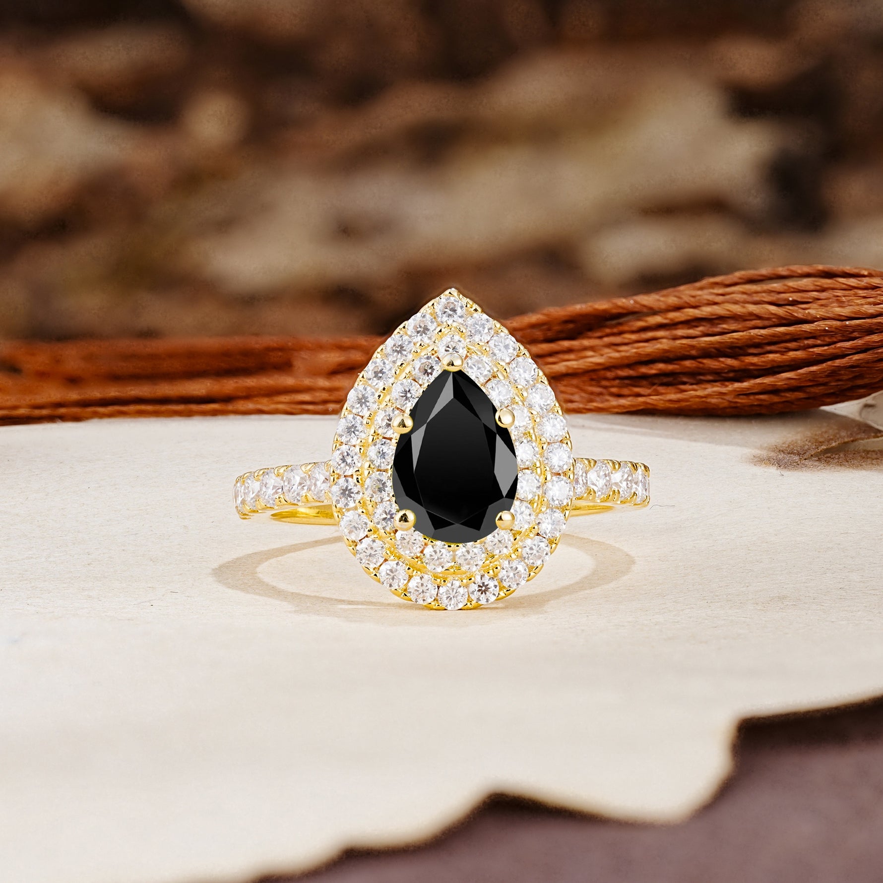 Retro-Luxe 5-Prong Pear Cut Black Onyx Engagement Ring - Additional view