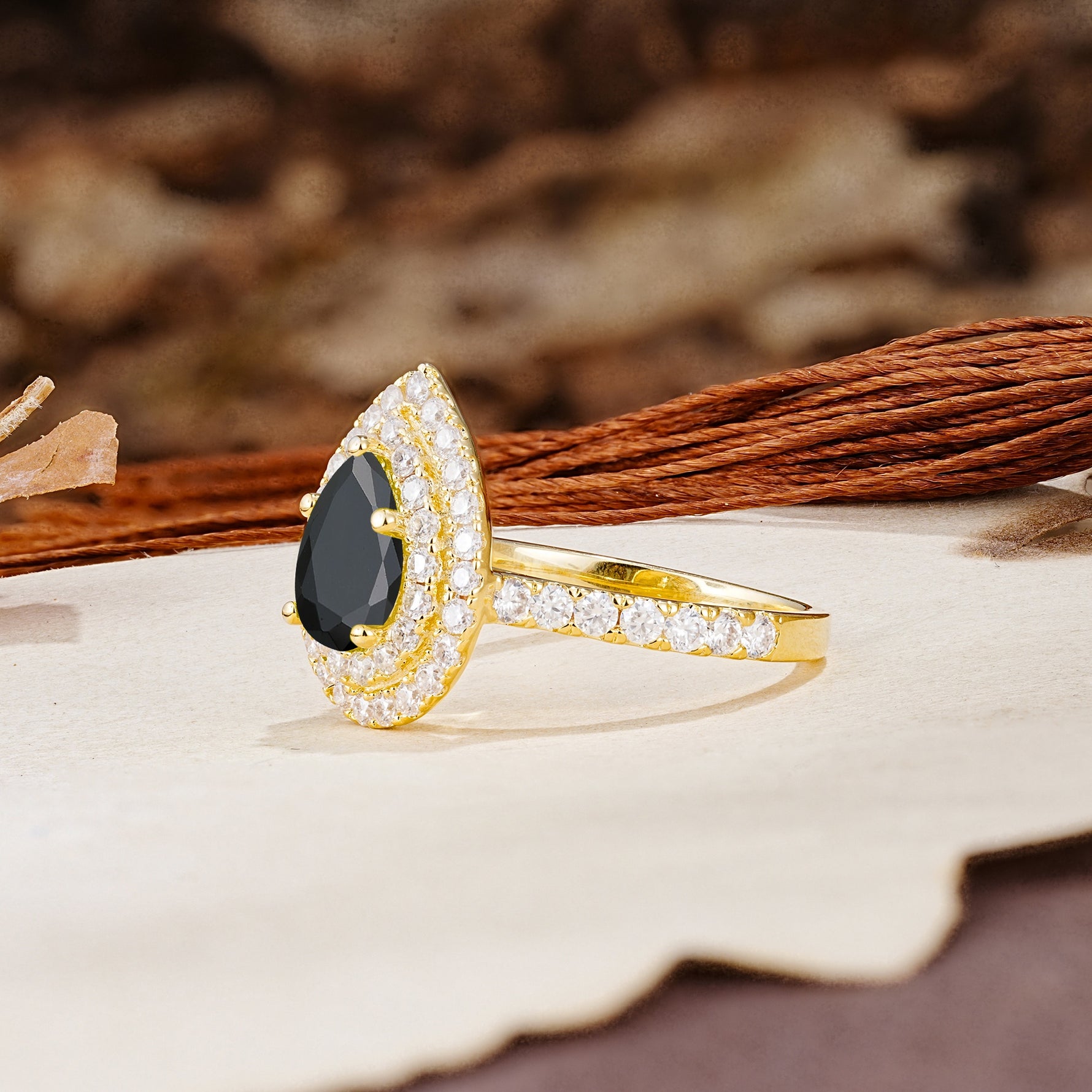 Retro-Luxe 5-Prong Pear Cut Black Onyx Engagement Ring - Additional view