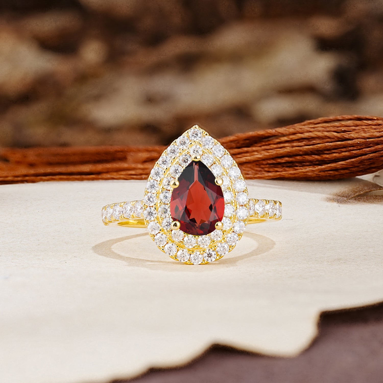 Retro-Luxe 5-Prong Pear Cut Garnet Engagement Ring - Additional view