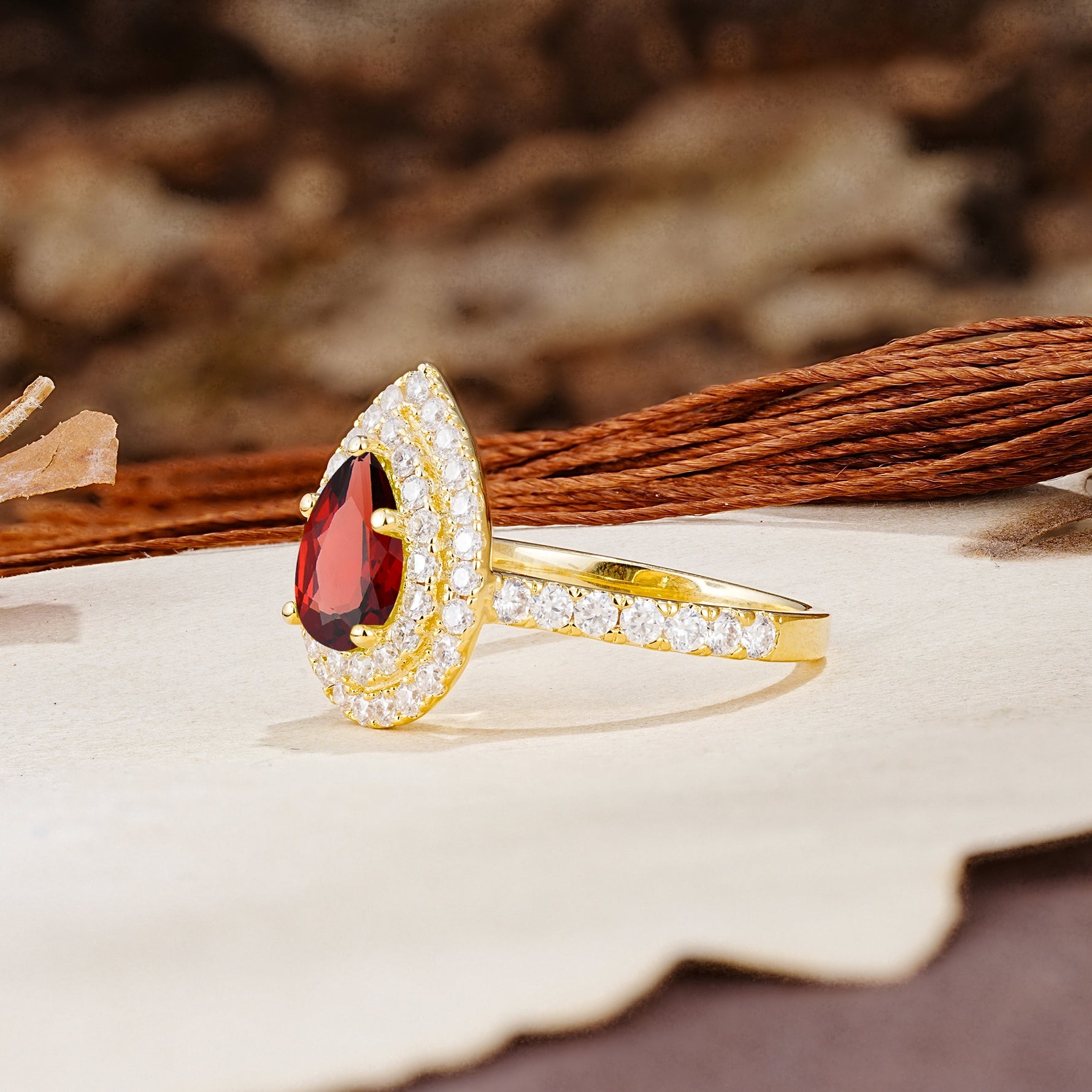 Retro-Luxe 5-Prong Pear Cut Garnet Engagement Ring - Additional view