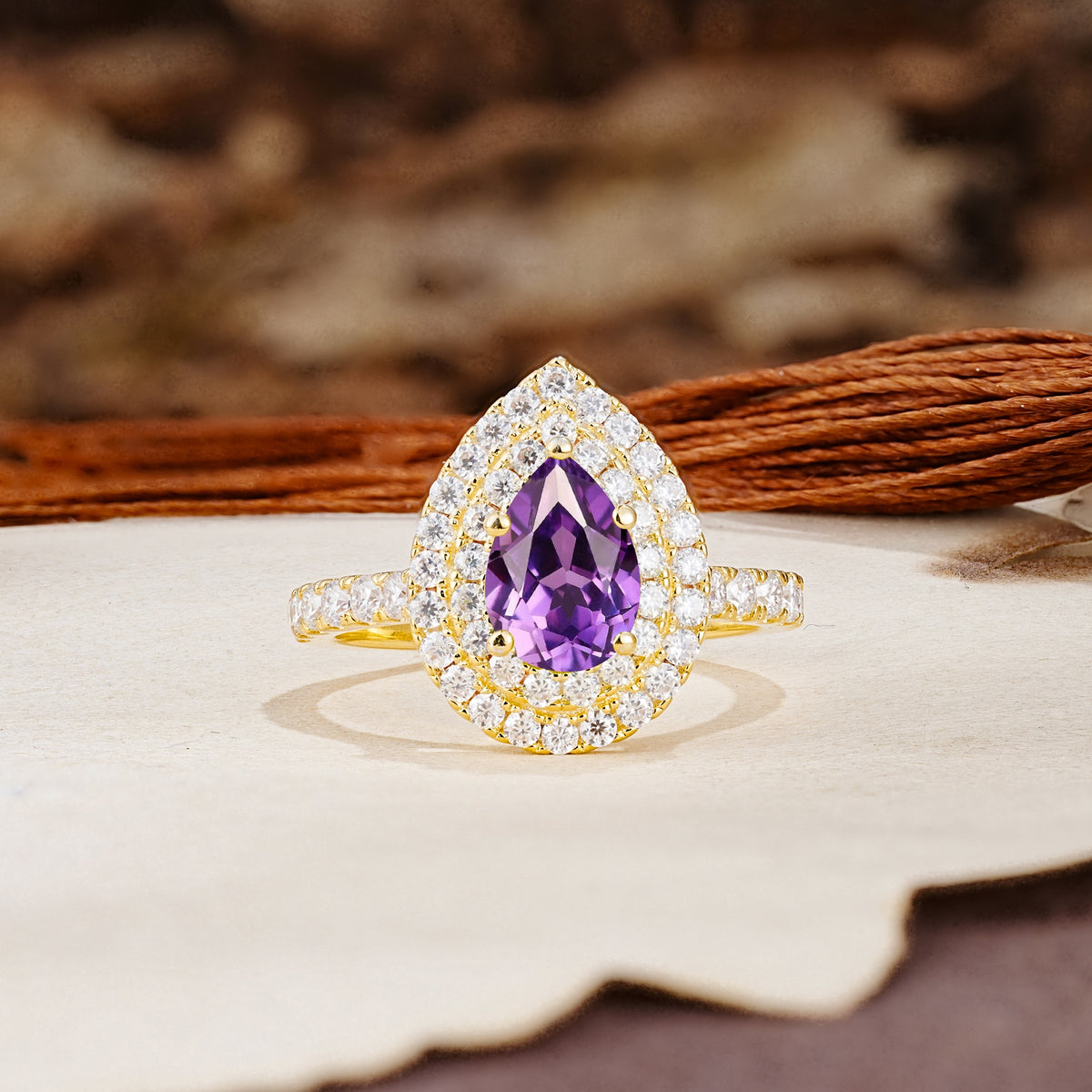Retro-Luxe 5-Prong Pear Cut Amethyst Engagement Ring - Additional view